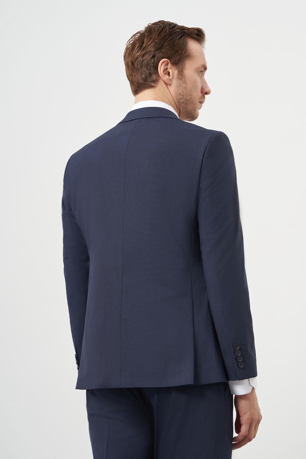 Morven Erkek Lacivert Yün Slim Fit Mono Yaka Takım Elbise