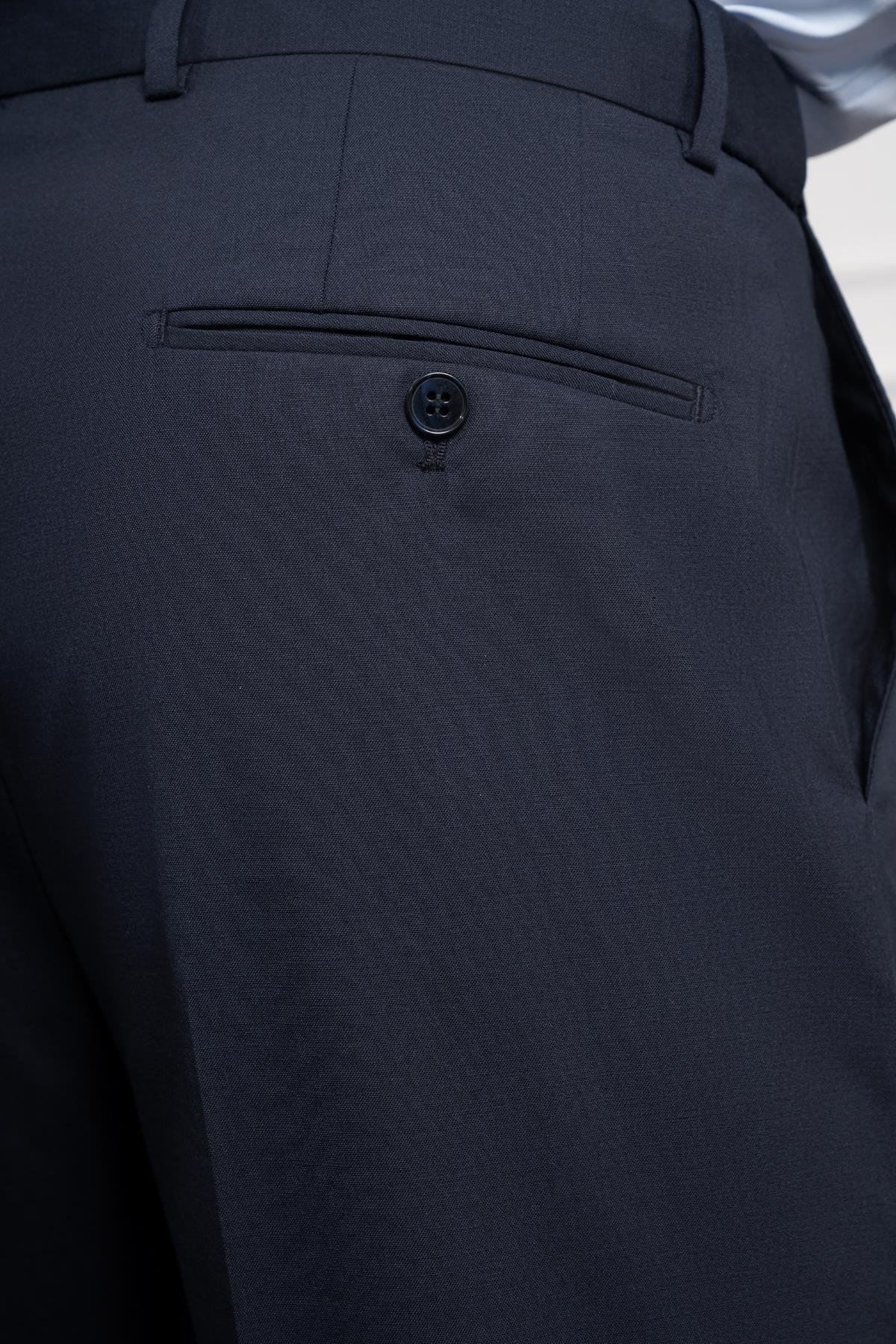 Morven Erkek Lacivert Yünlü Basic Dynamic Fit Rahat Kesim Classic Pantolon