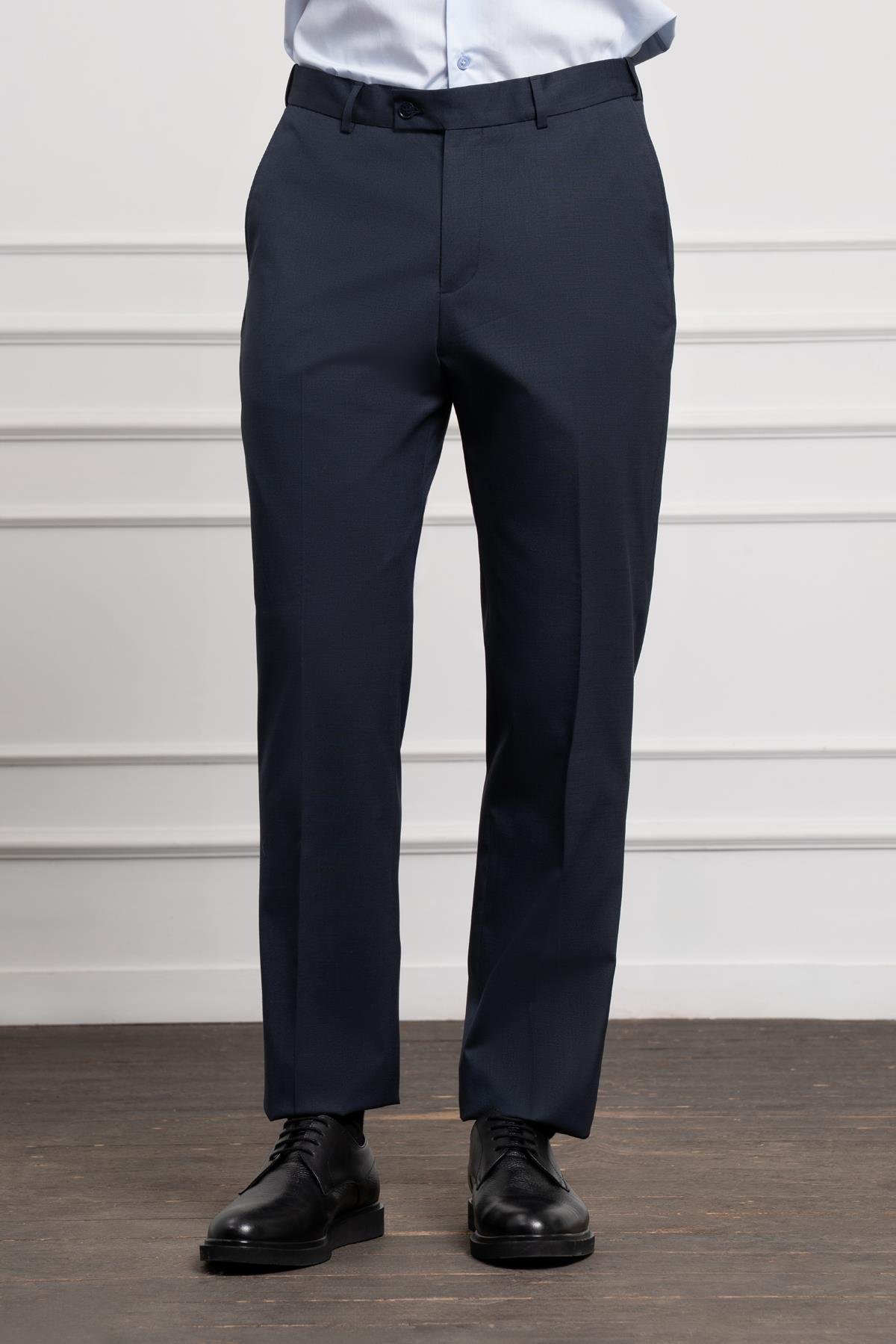 Morven Erkek Lacivert Yünlü Basic Dynamic Fit Rahat Kesim Classic Pantolon