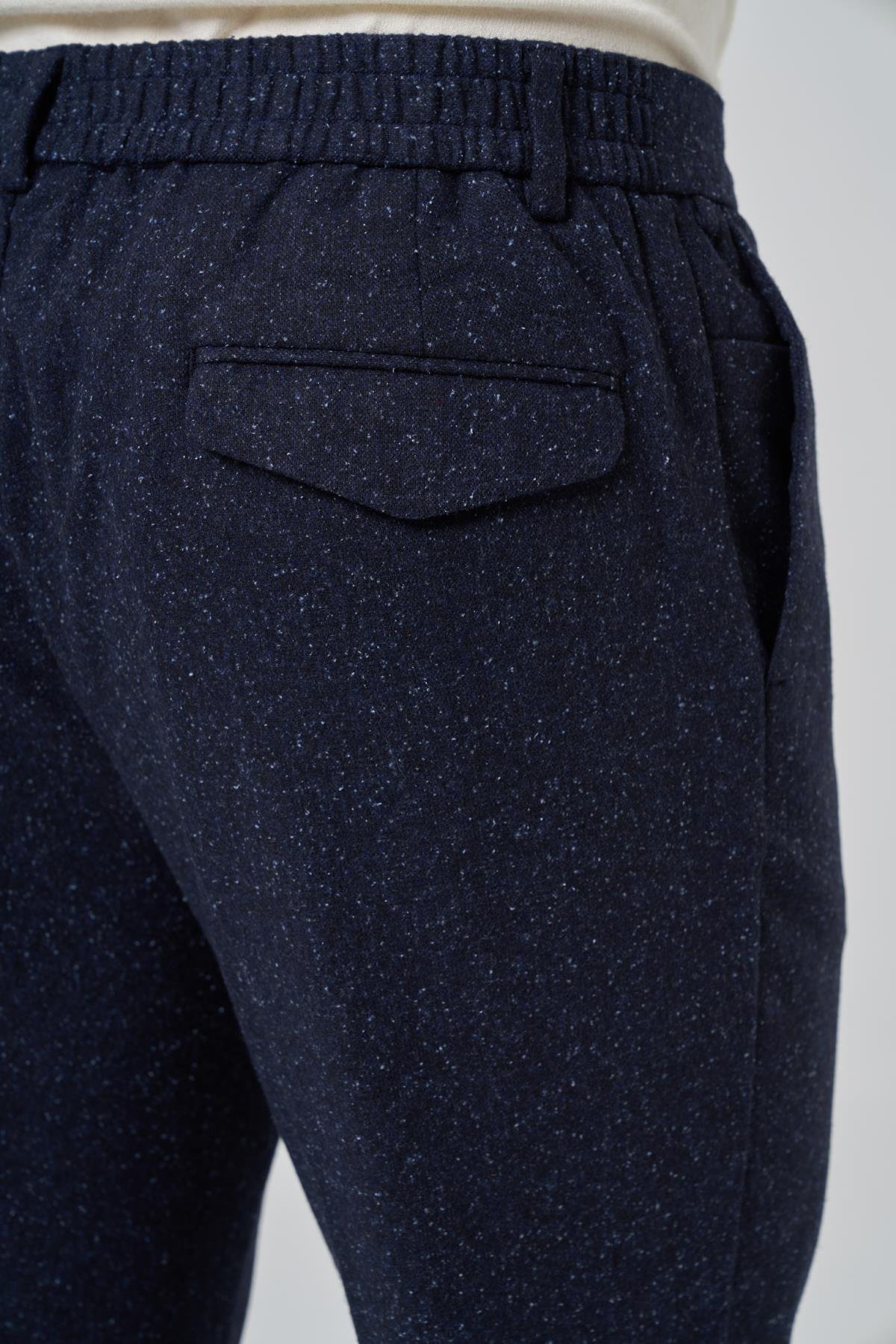Morven Erkek Lacivert Yünlü Trend Desenli Slim Fit Pantolon