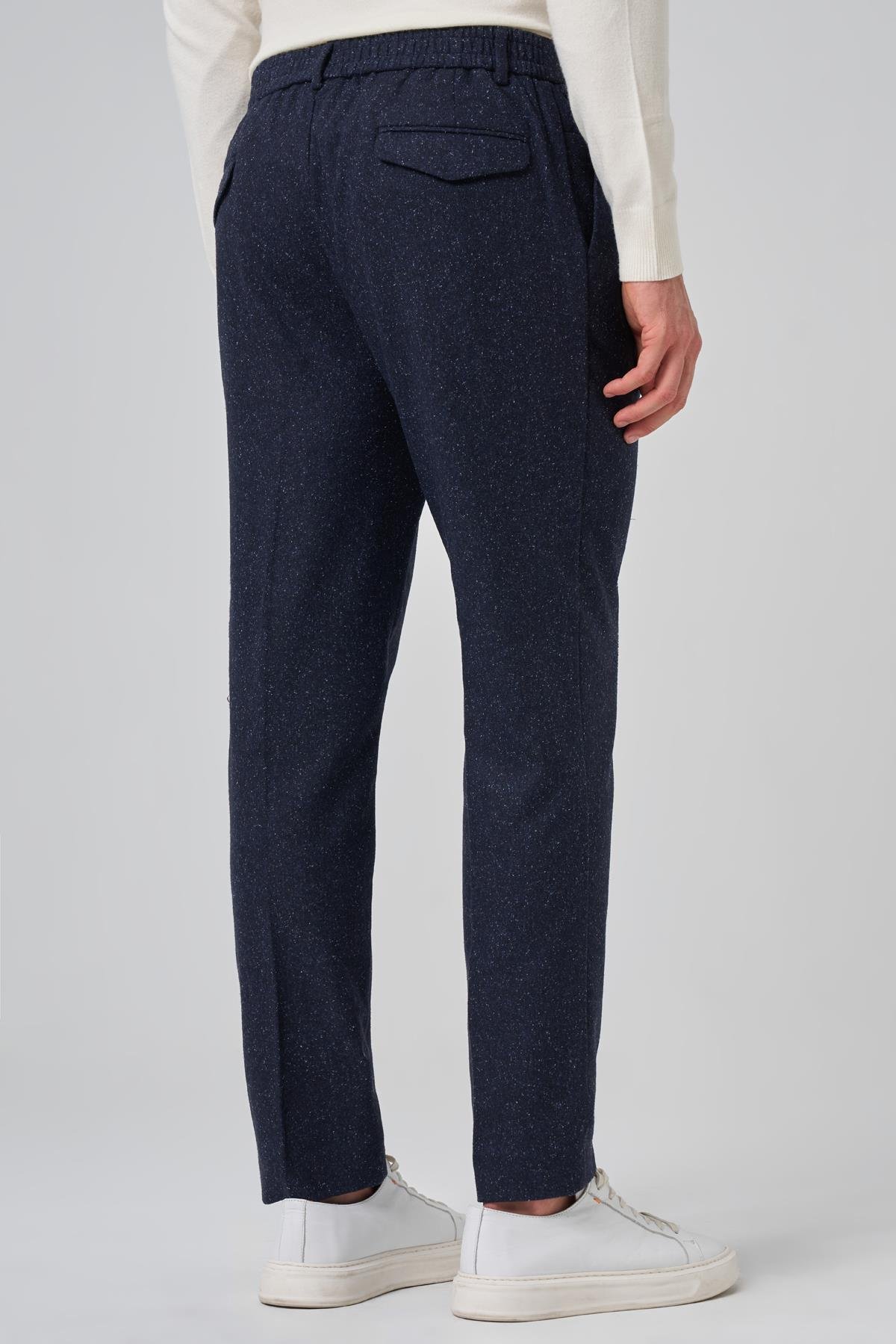 Morven Erkek Lacivert Yünlü Trend Desenli Slim Fit Pantolon