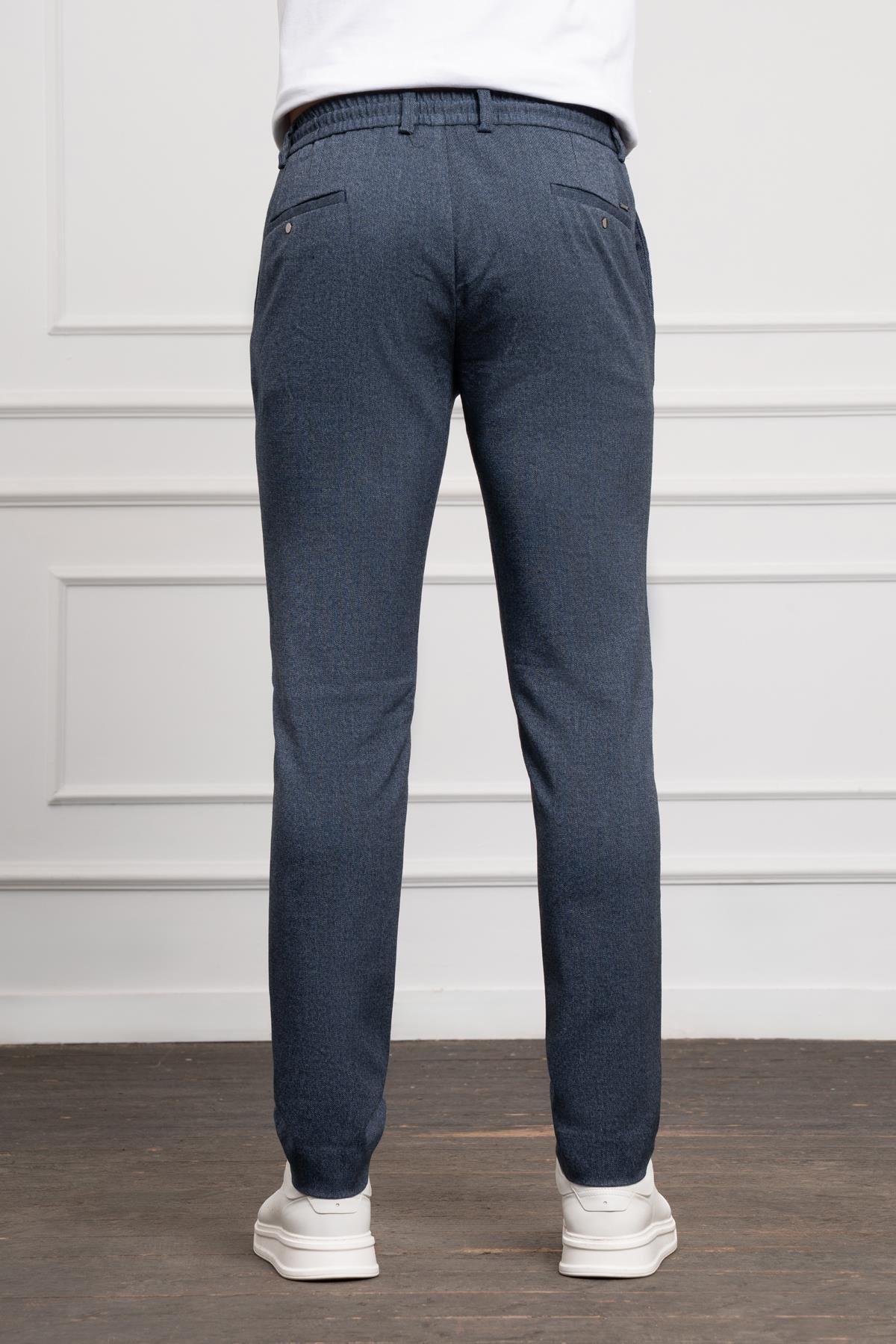 Morven Erkek Marine Jogger Slim Fit Dar Kesim Çıtçıtlı İpli Pantolon
