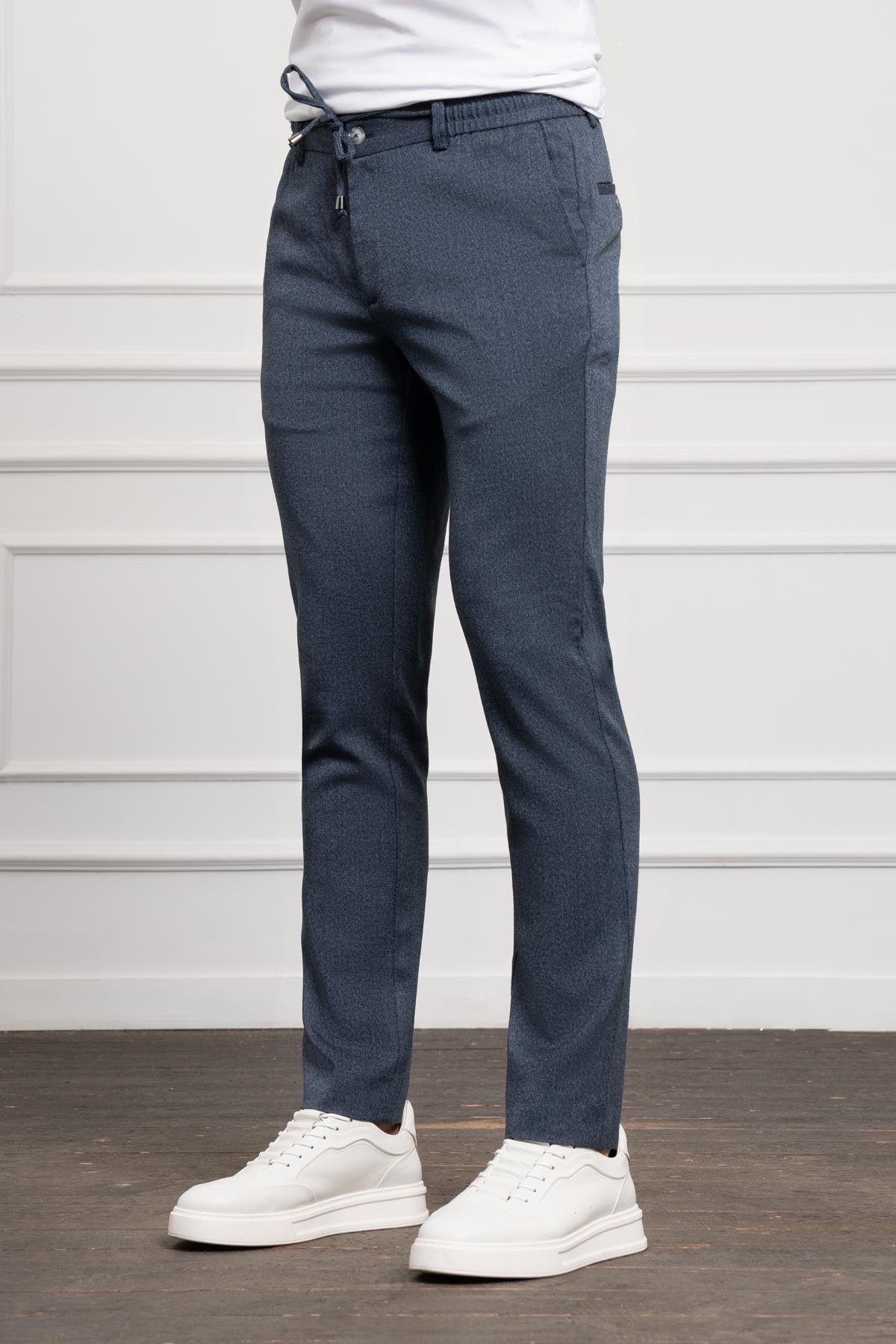 Morven Erkek Marine Jogger Slim Fit Dar Kesim Çıtçıtlı İpli Pantolon