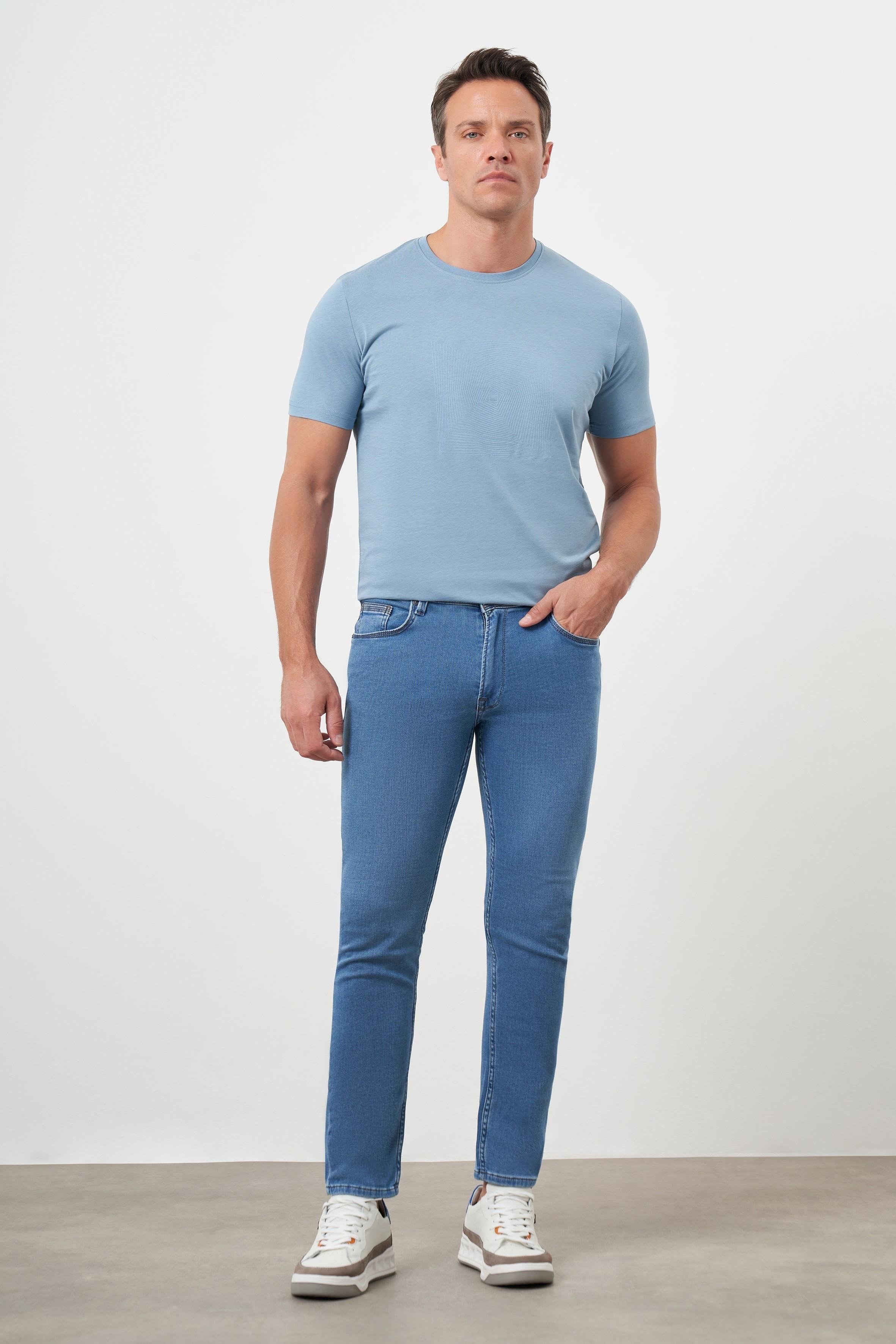 Morven Erkek Mavi Denim 5 Cep Slim Fit Jean Kot Pantolon