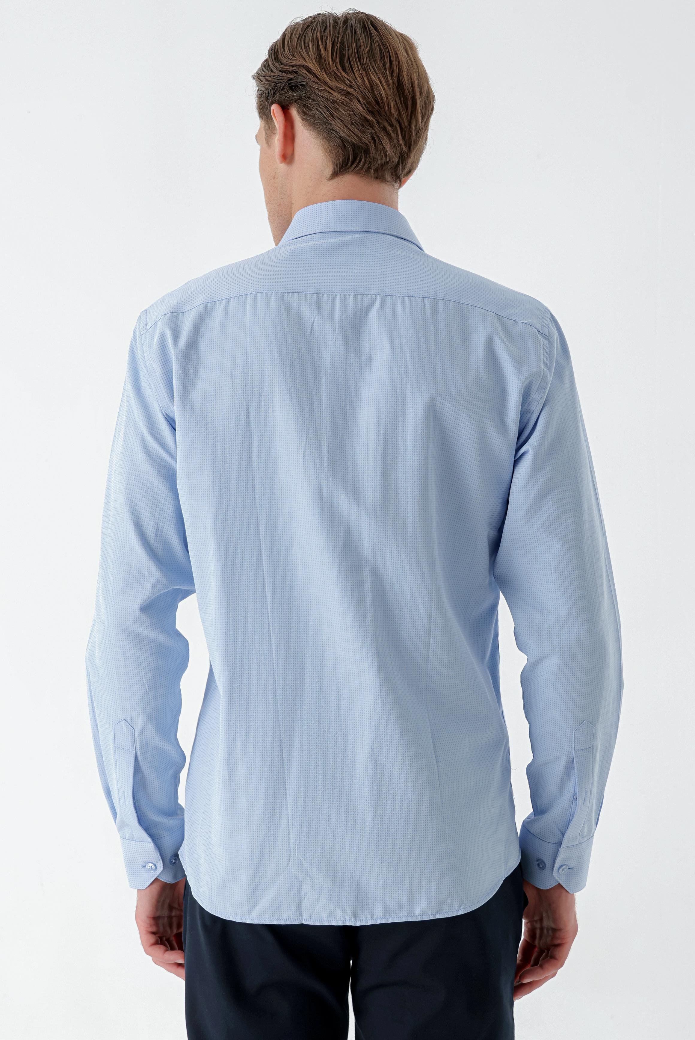Morven Erkek Mavi Trend Baskılı Desenli İtalyan Yaka Slim Fit Gömlek