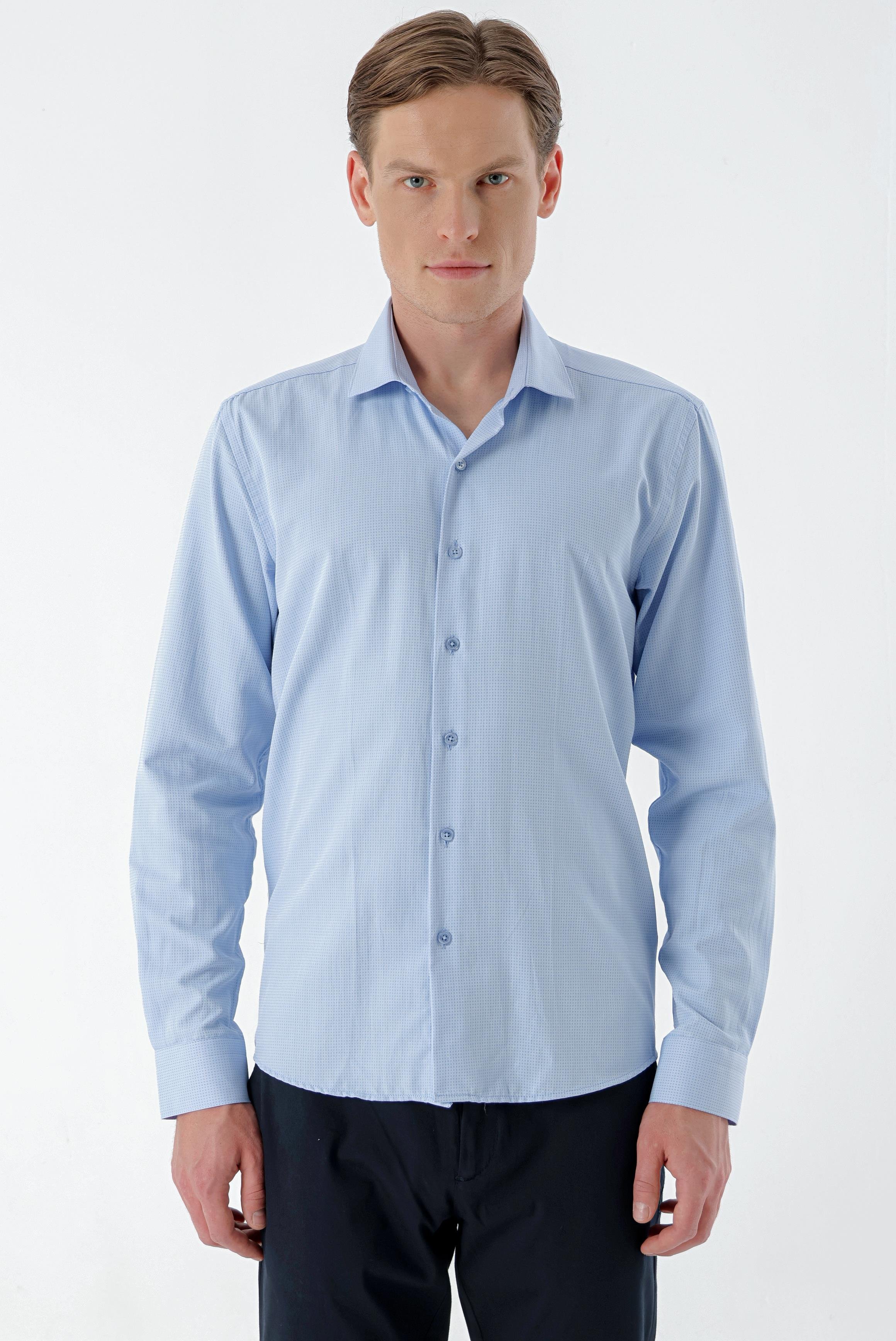 Morven Erkek Mavi Trend Baskılı Desenli İtalyan Yaka Slim Fit Gömlek