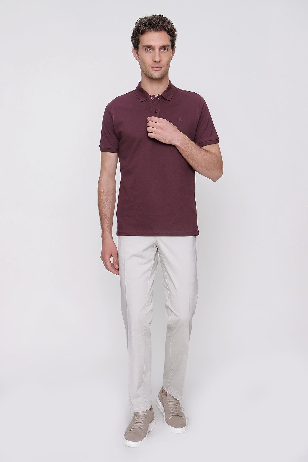 Morven Erkek Mürdüm Basic Polo Yaka Dynamic Fit T-Shirt