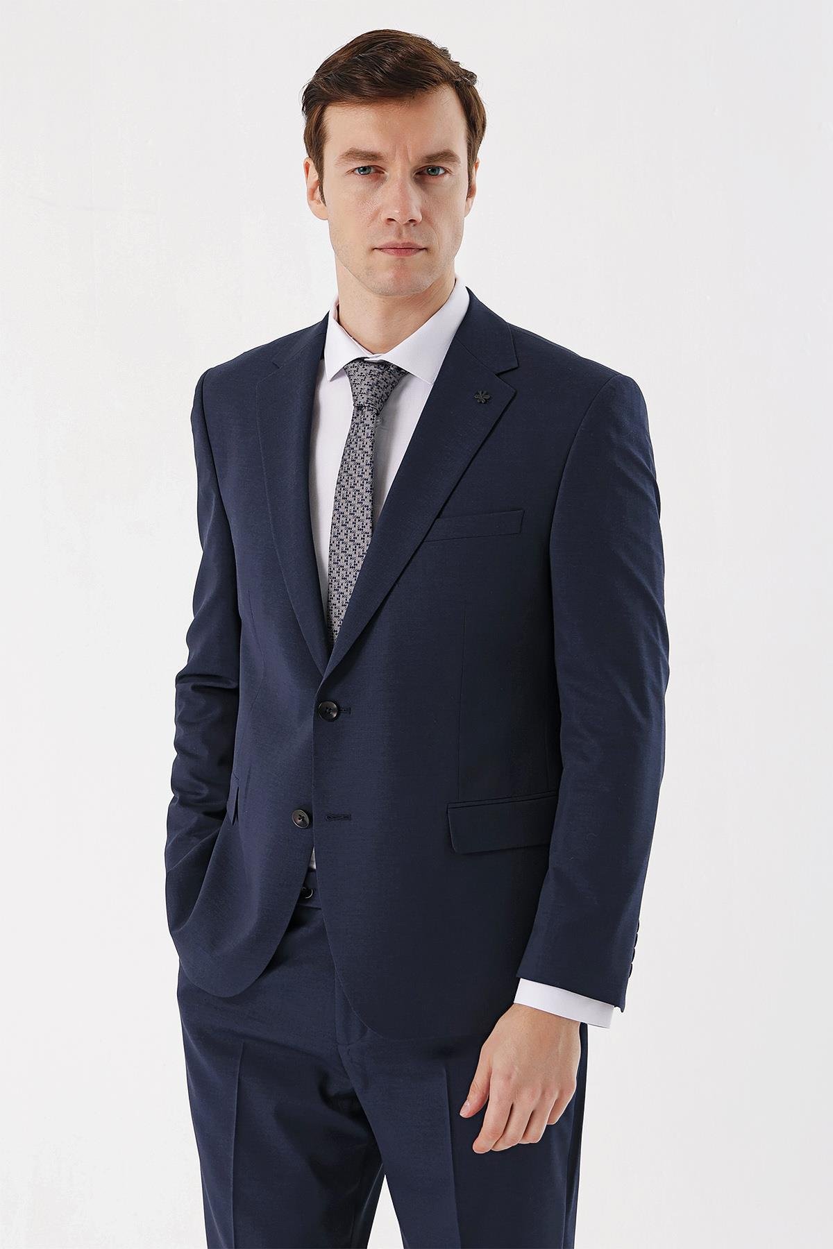 Morven Erkek Parlement Yünlü Düz Desen 4 Drop Slim  Fit Takım Elbise