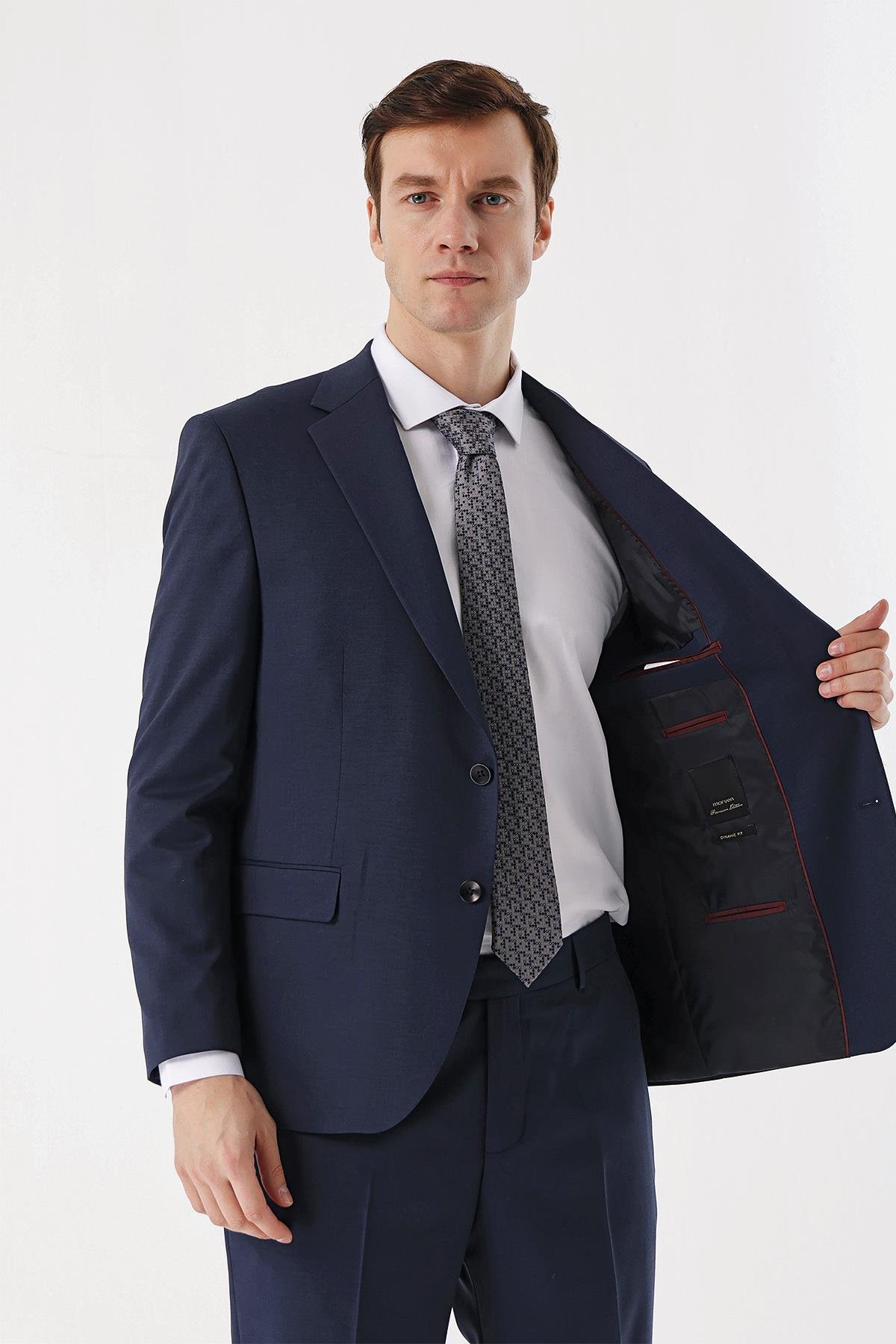 Morven Erkek Parlement Yünlü Düz Desen 4 Drop Slim  Fit Takım Elbise