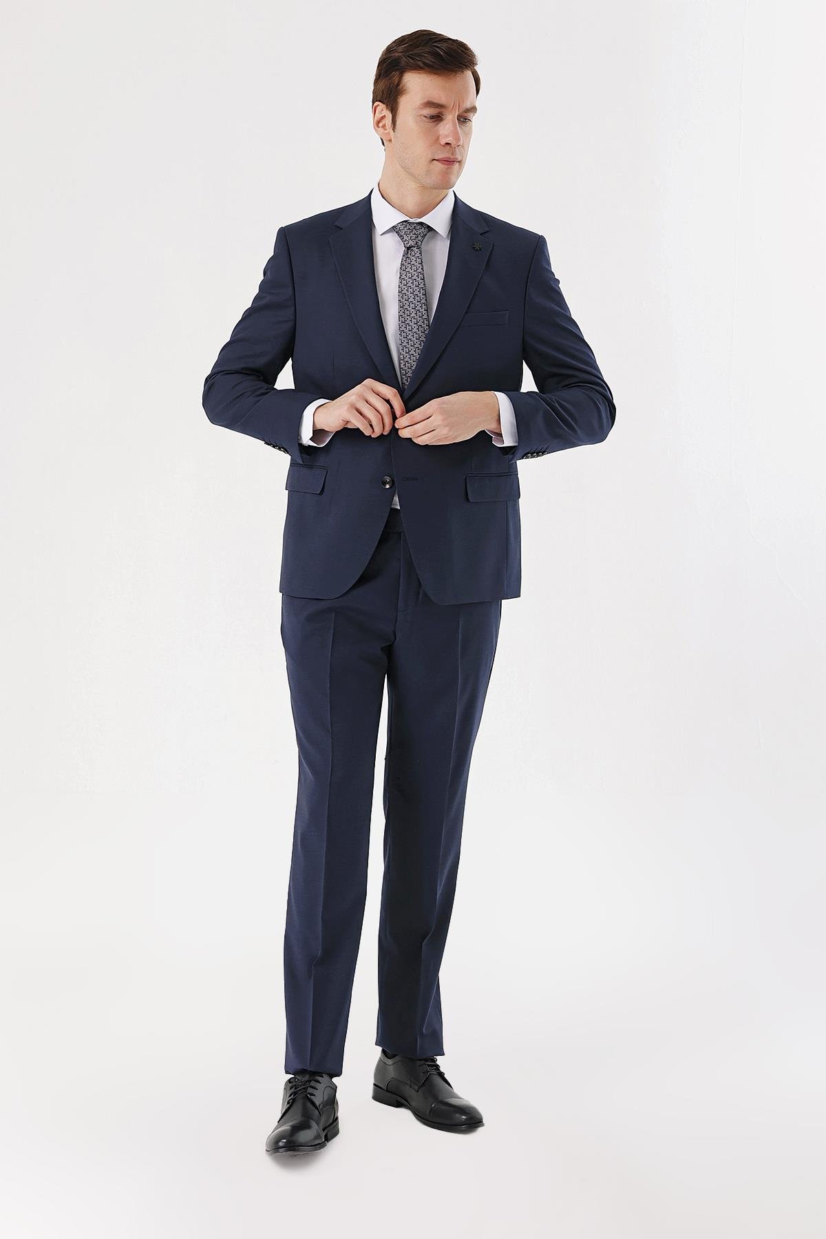Morven Erkek Parlement Yünlü Düz Desen 4 Drop Slim  Fit Takım Elbise
