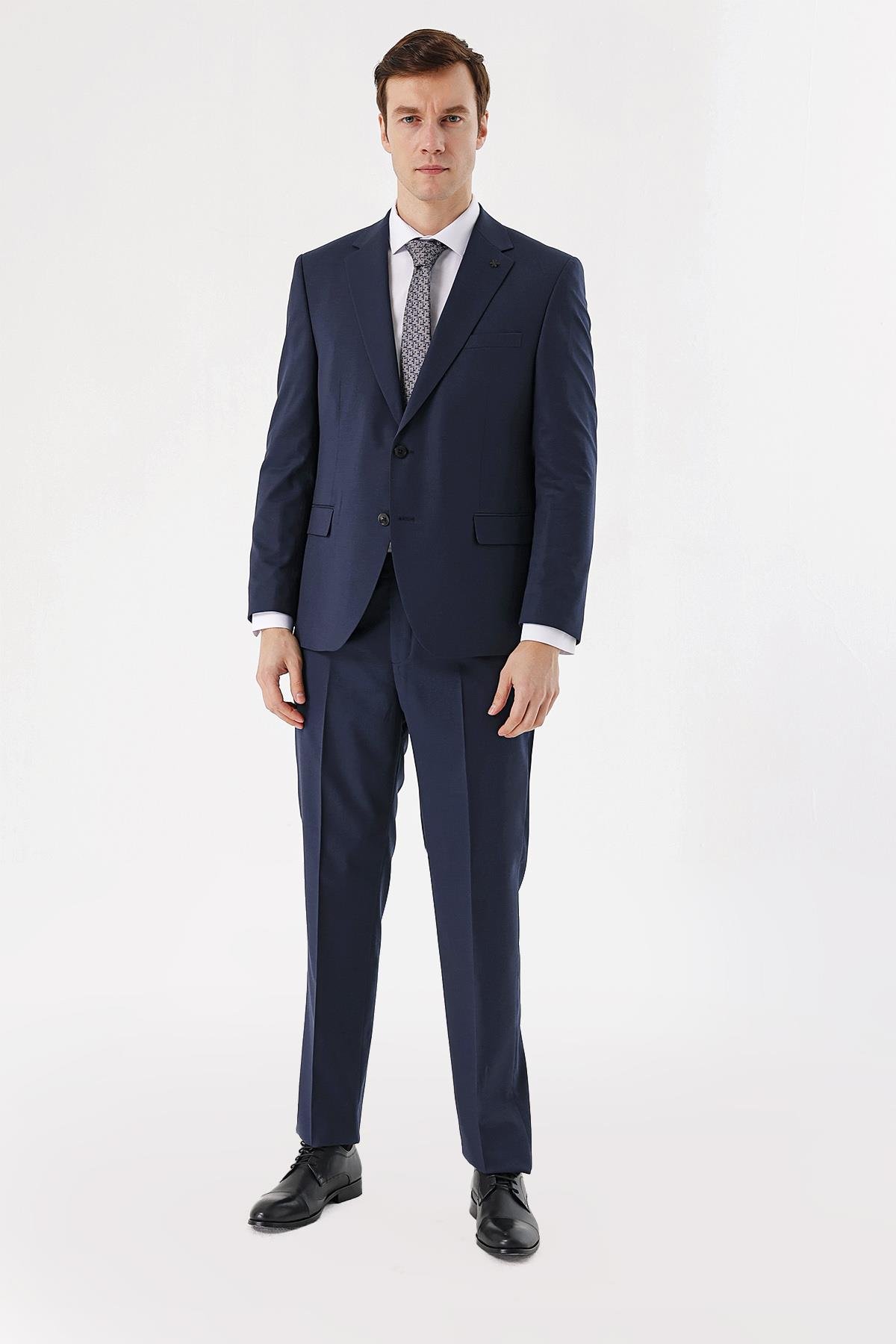 Morven Erkek Parlement Yünlü Düz Desen 4 Drop Slim  Fit Takım Elbise
