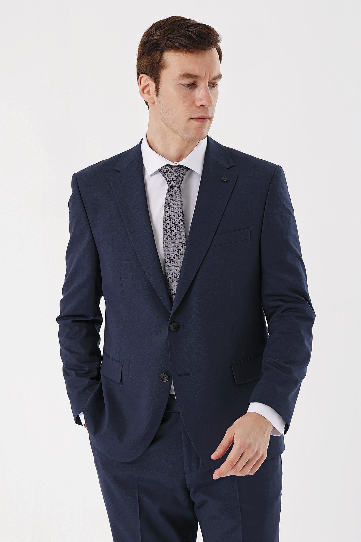 Morven Erkek Parlement Yünlü Düz Desen 4 Drop Slim  Fit Takım Elbise