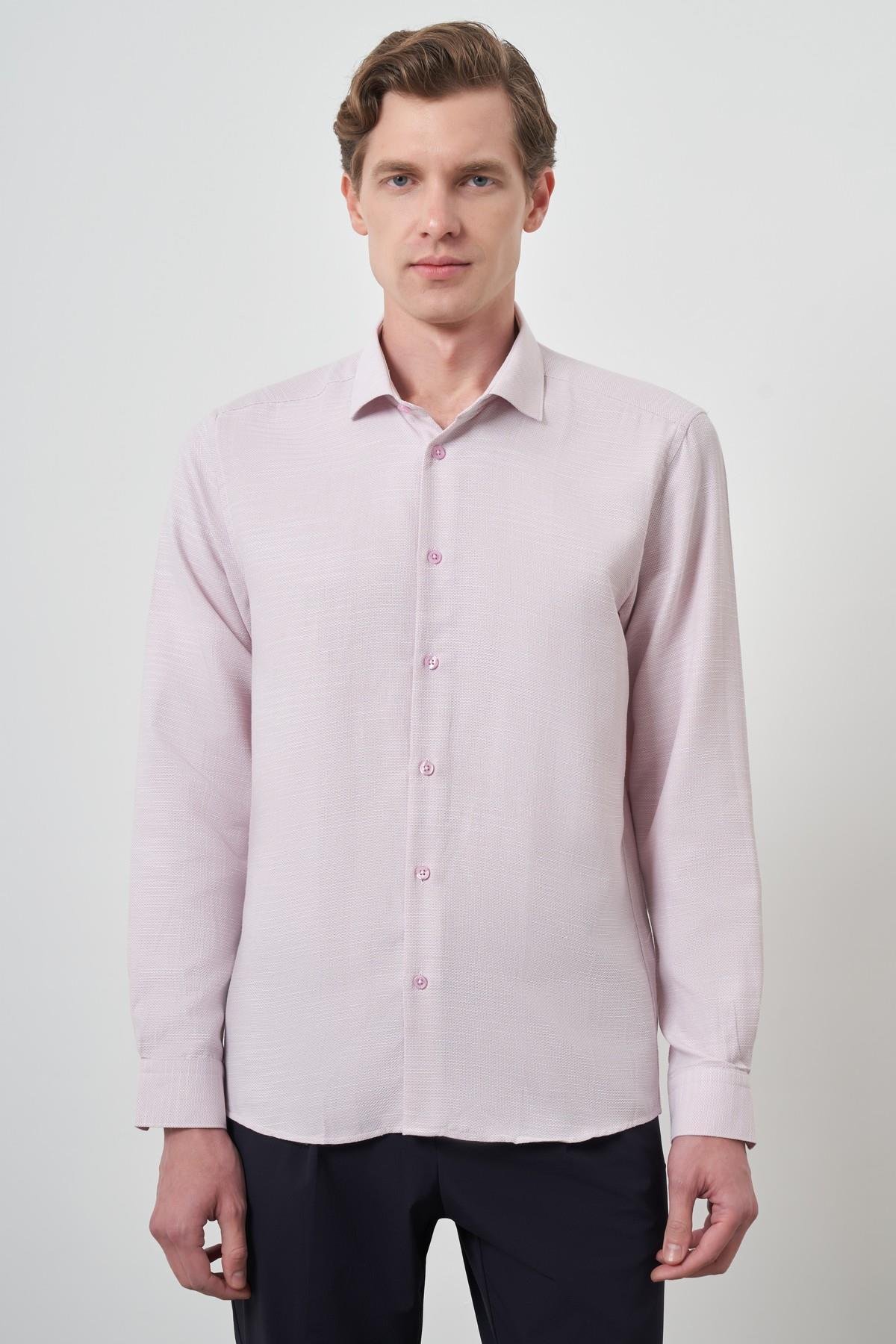 Morven Erkek Pembe Slim Fit İtalyan Yaka Gömlek