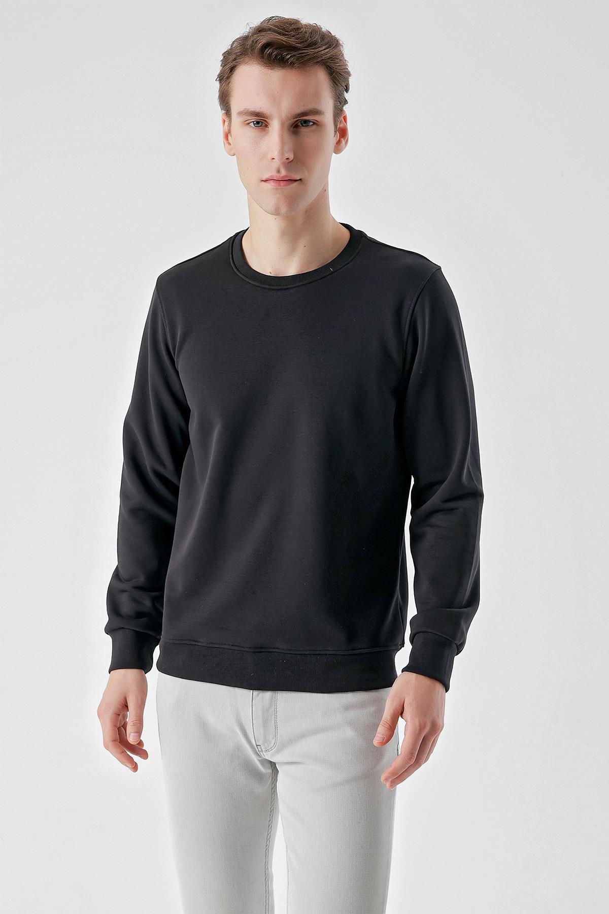 Morven Erkek Siyah Basic Bisiklet Yaka Sweat-Shirt