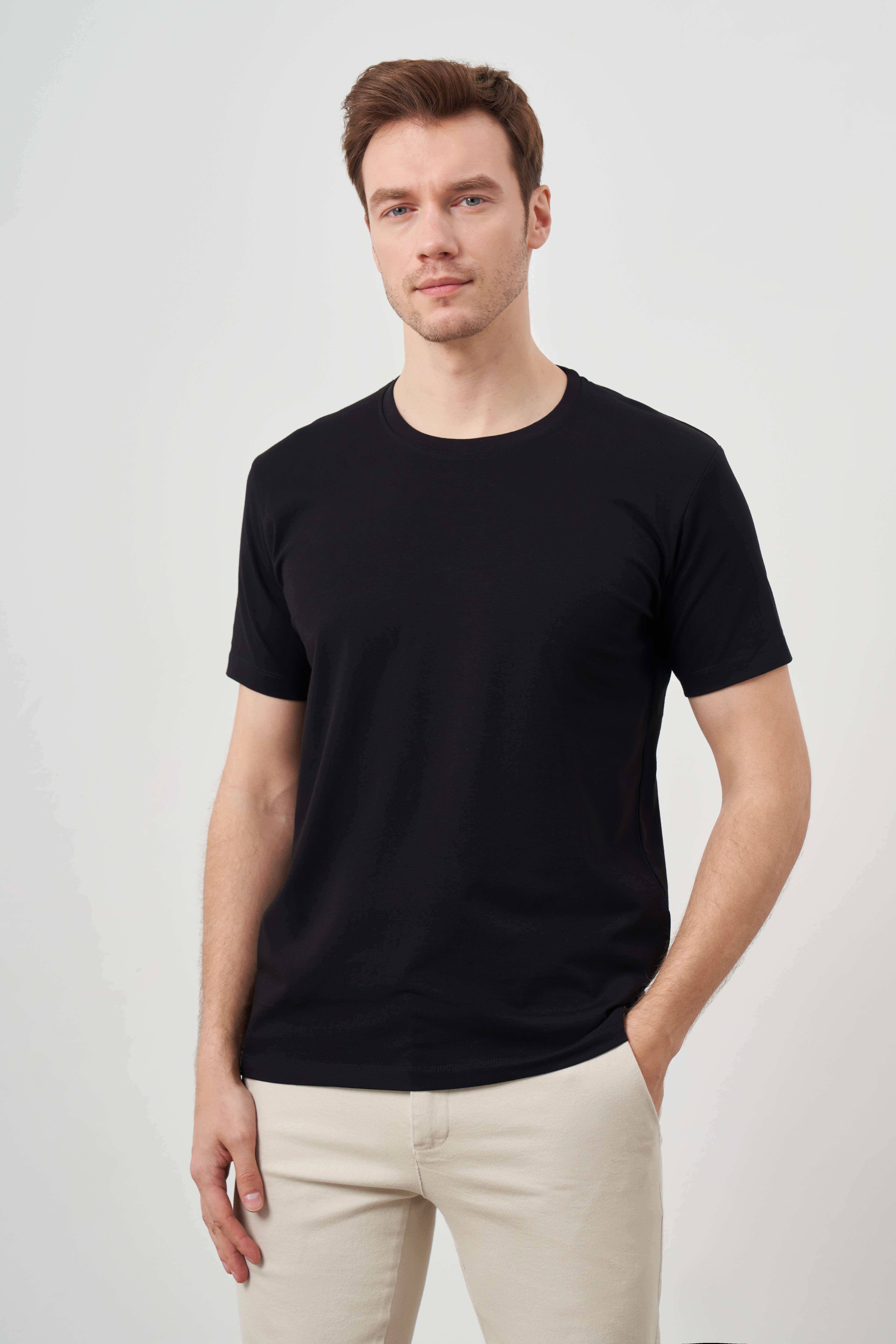 Morven Erkek Siyah Basic Bisiklet Yaka Dynamic Fit T-Shirt