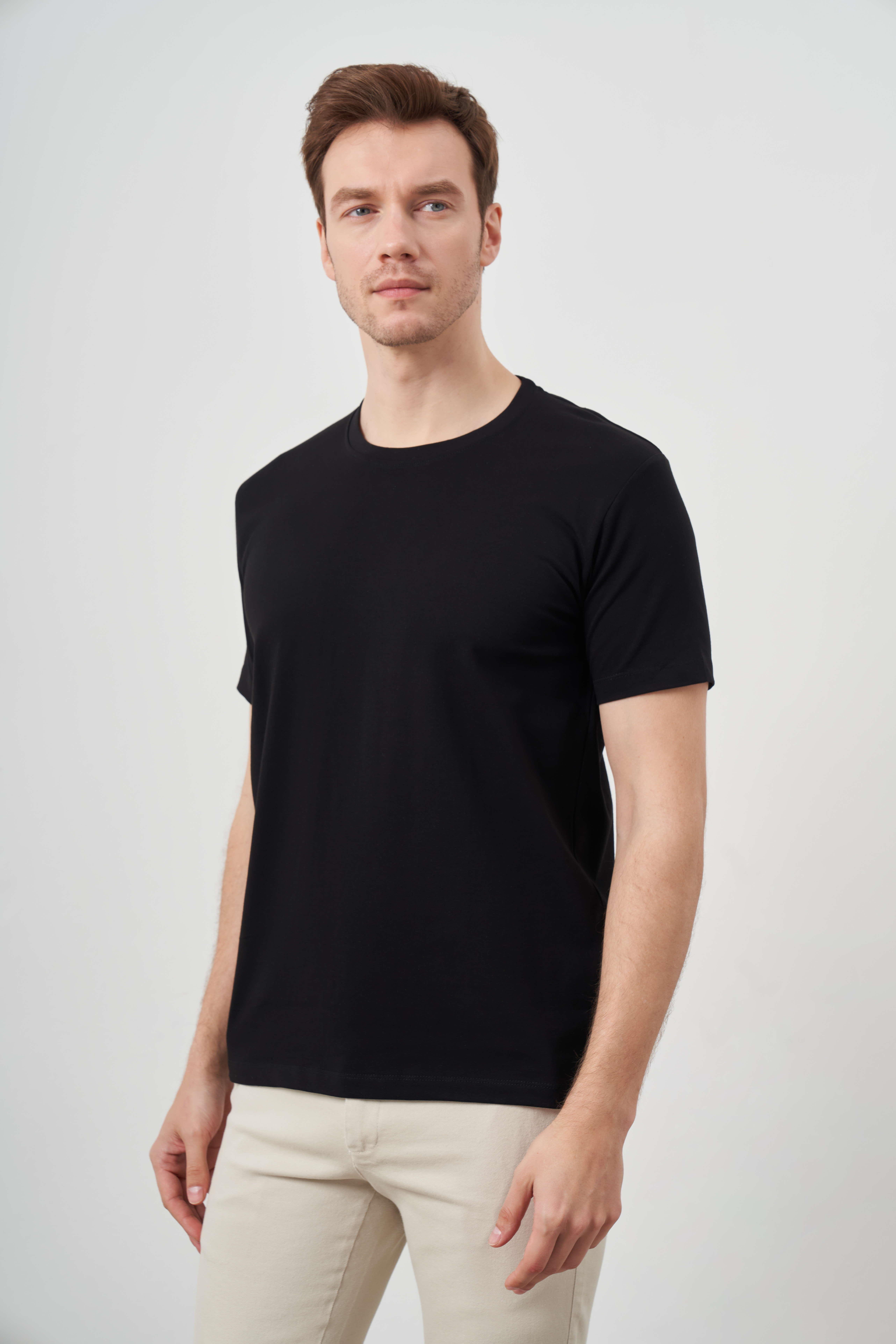 Morven Erkek Siyah Basic Bisiklet Yaka Dynamic Fit T-Shirt