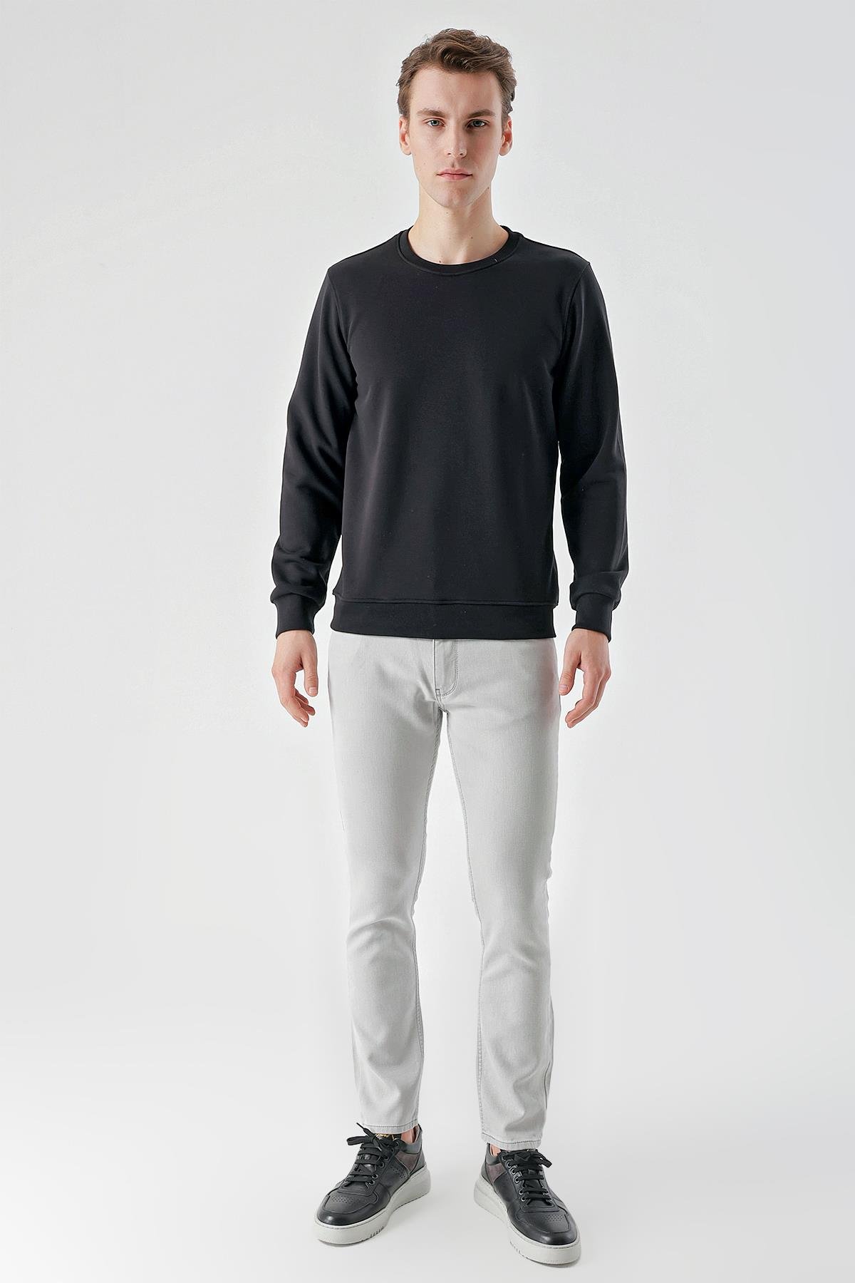 Morven Erkek Siyah Basic Bisiklet Yaka Sweat-Shirt