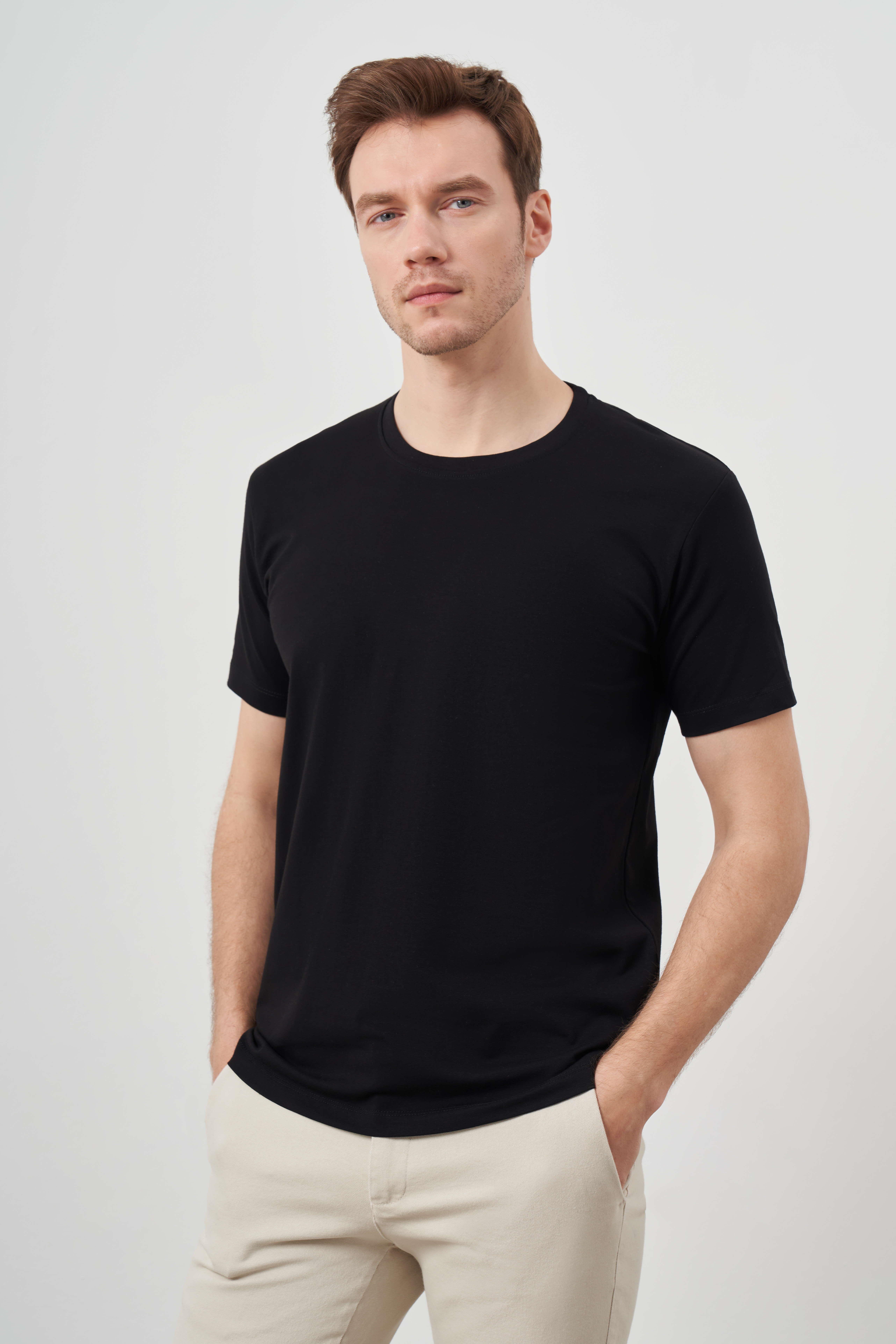 Morven Erkek Siyah Basic Bisiklet Yaka Dynamic Fit T-Shirt