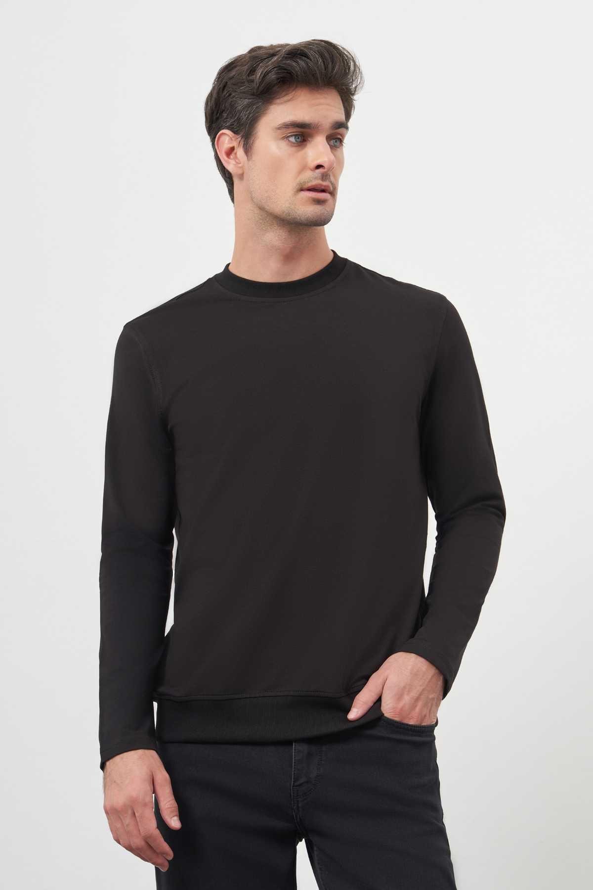 Morven Erkek Siyah Basic Dynamic Fit Bisiklet Yaka Sweet Shirt