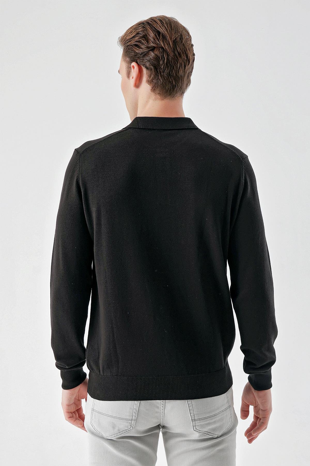 Morven Erkek Siyah Basic Polo Yaka Dynamic Fit Rahat Kesim Triko