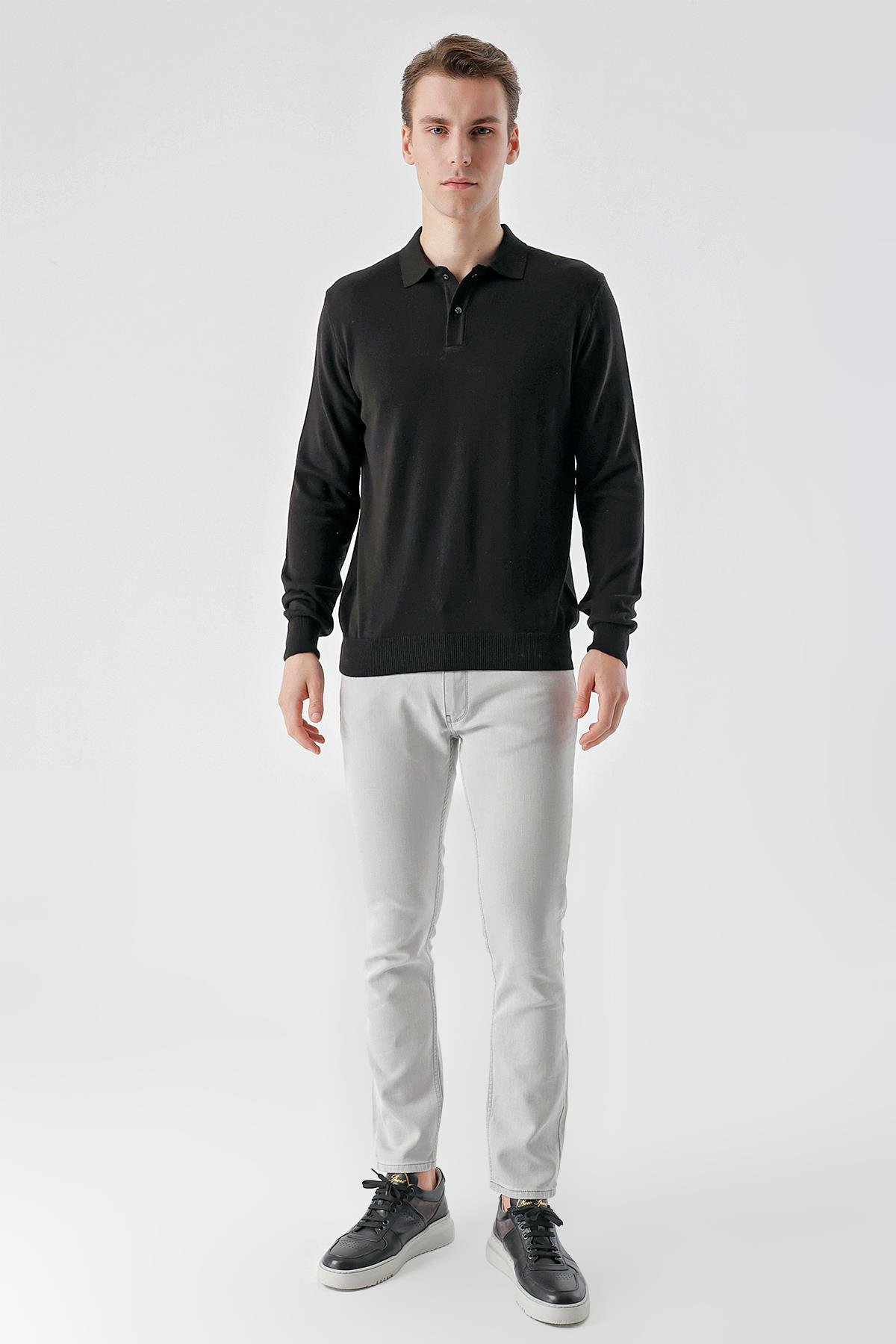 Morven Erkek Siyah Basic Polo Yaka Dynamic Fit Rahat Kesim Triko