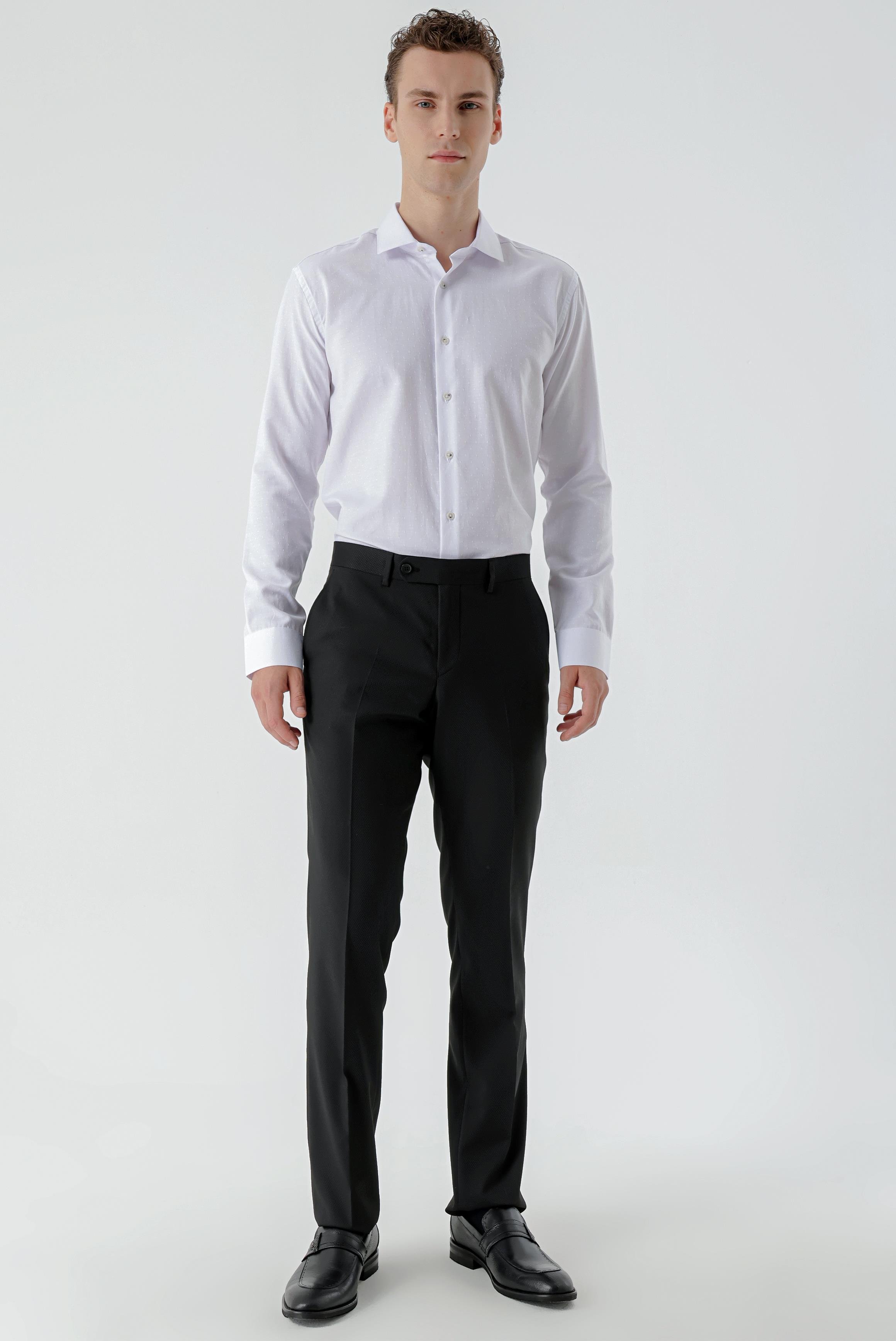 Morven Erkek Siyah Basic Santos Jakar Desen Slim Fit Classic Pantolon