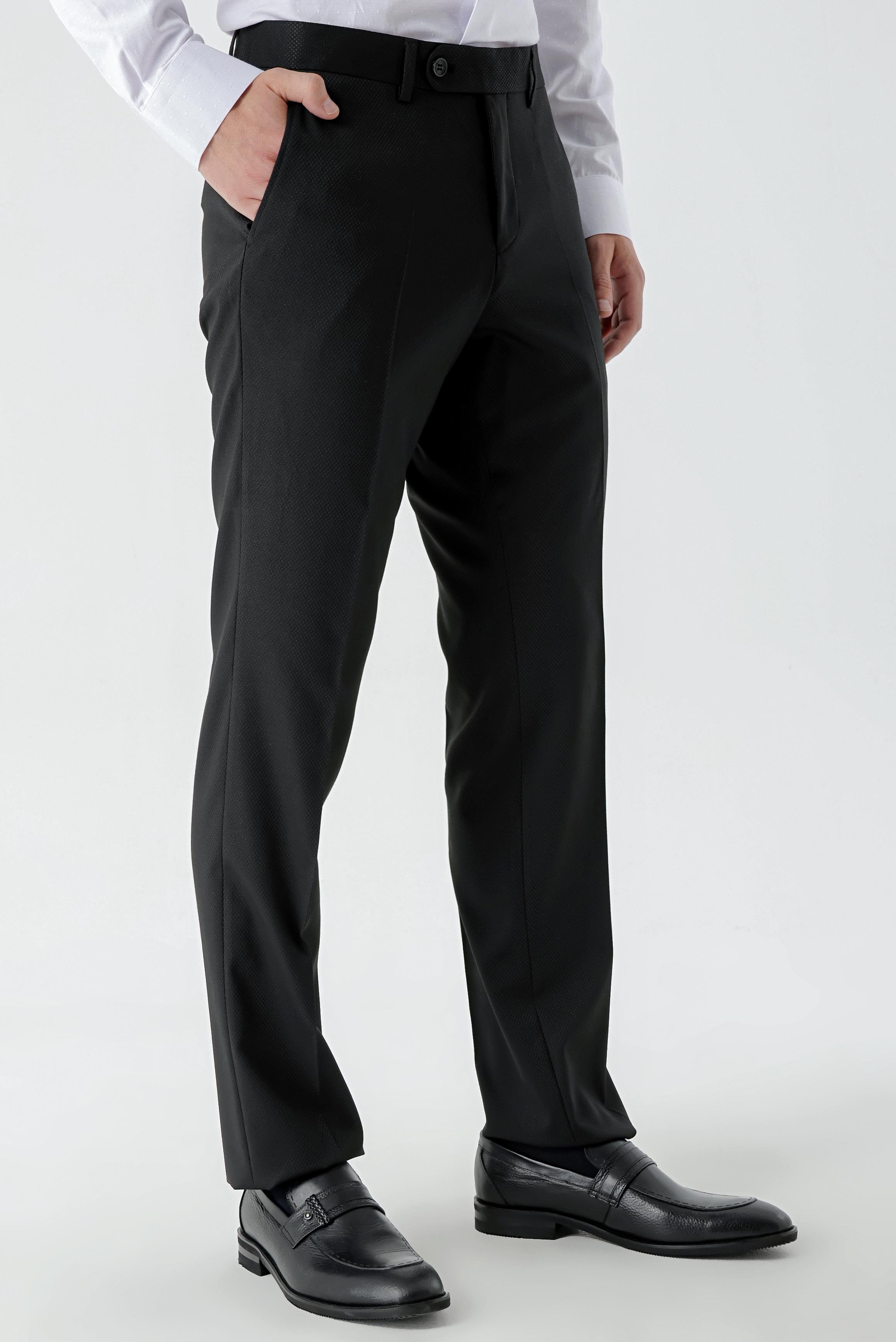 Morven Erkek Siyah Basic Santos Jakar Desen Slim Fit Classic Pantolon