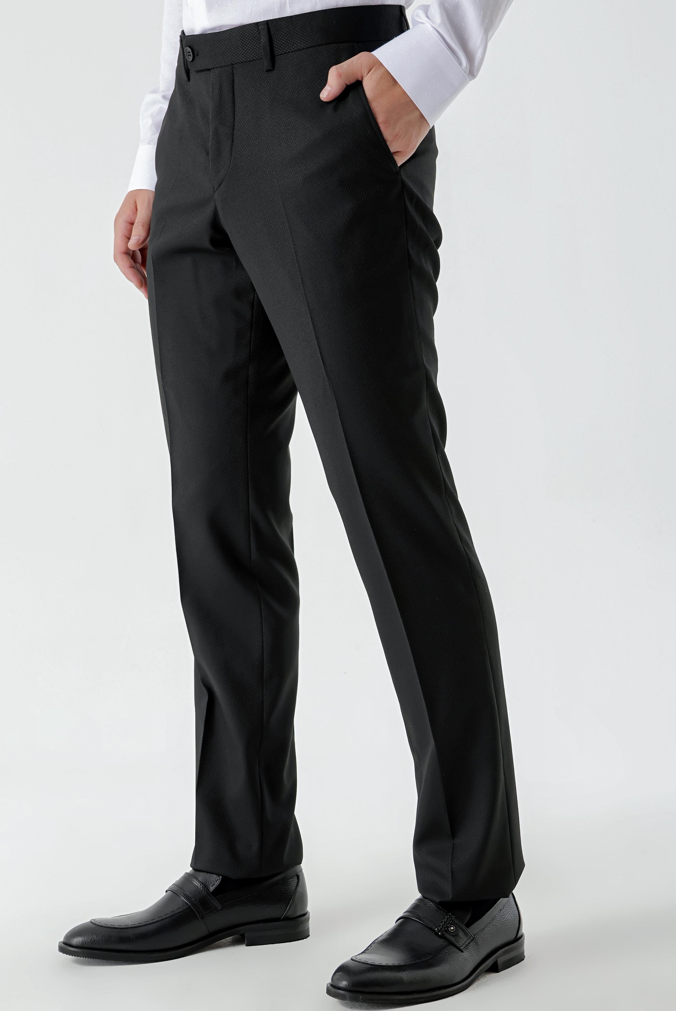 Morven Erkek Siyah Basic Santos Jakar Desen Slim Fit Classic Pantolon