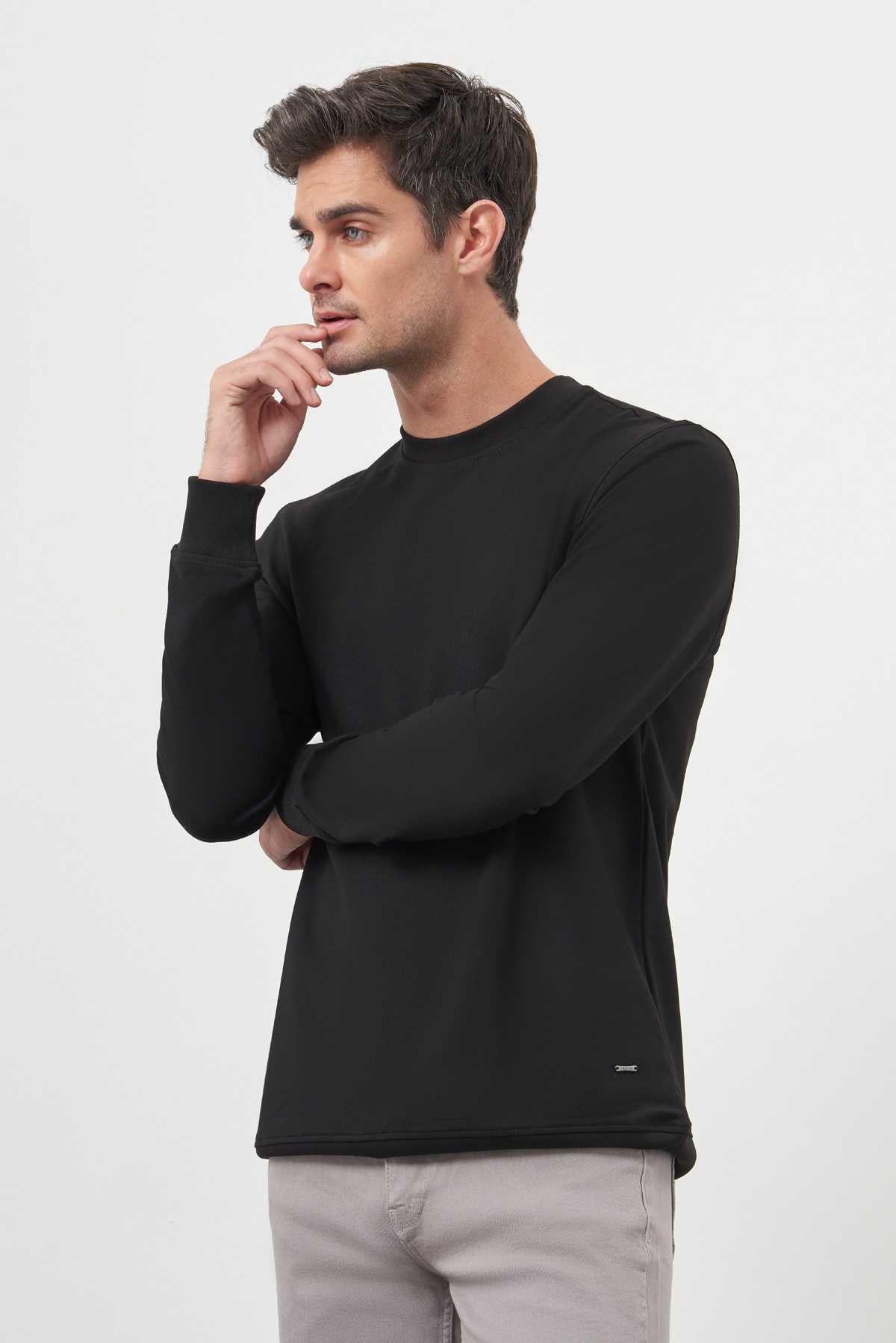 Morven Erkek Siyah Bisiklet Yaka Dynamic Fit Rahat Kesim Sweatshirt