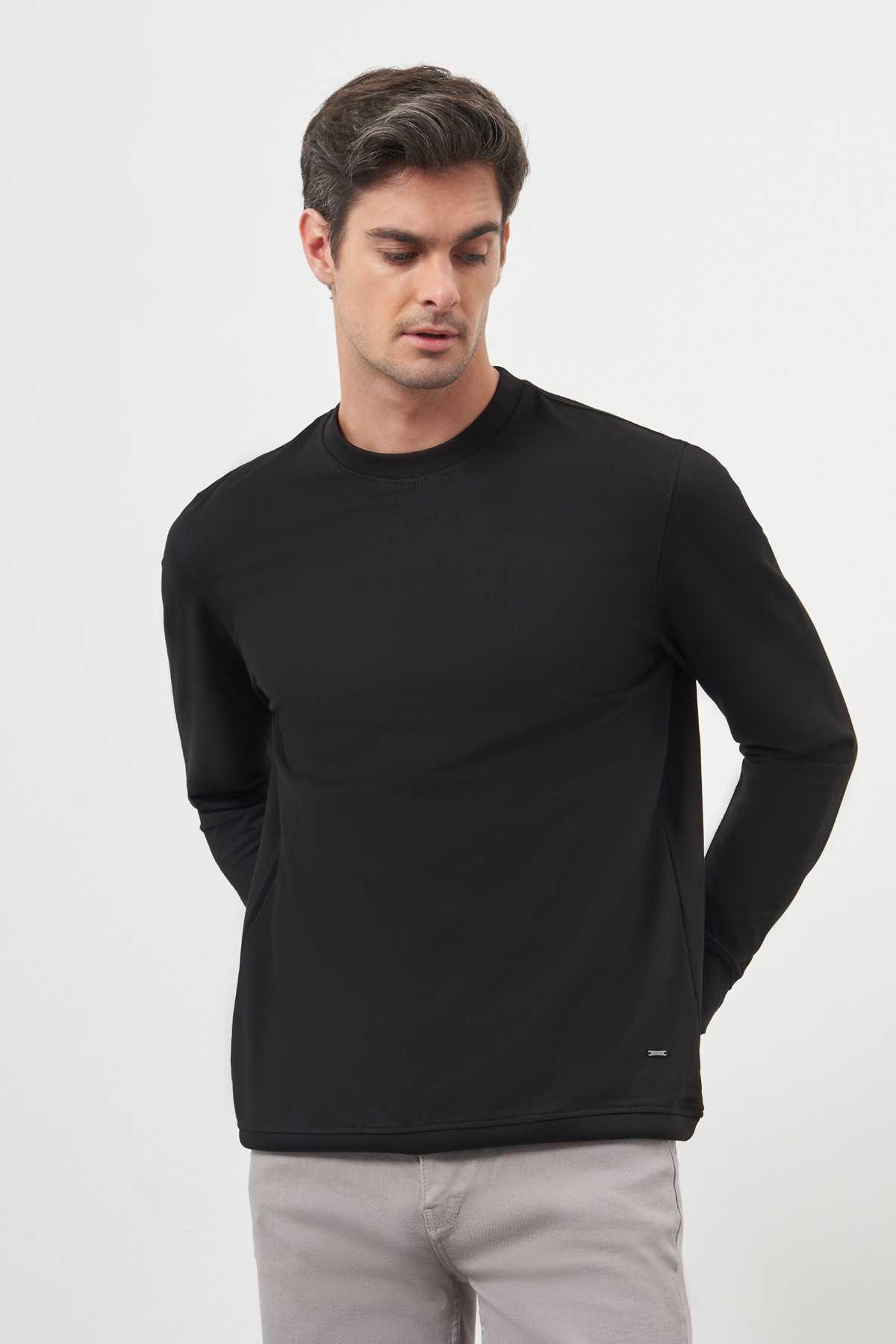 Morven Erkek Siyah Bisiklet Yaka Dynamic Fit Rahat Kesim Sweatshirt