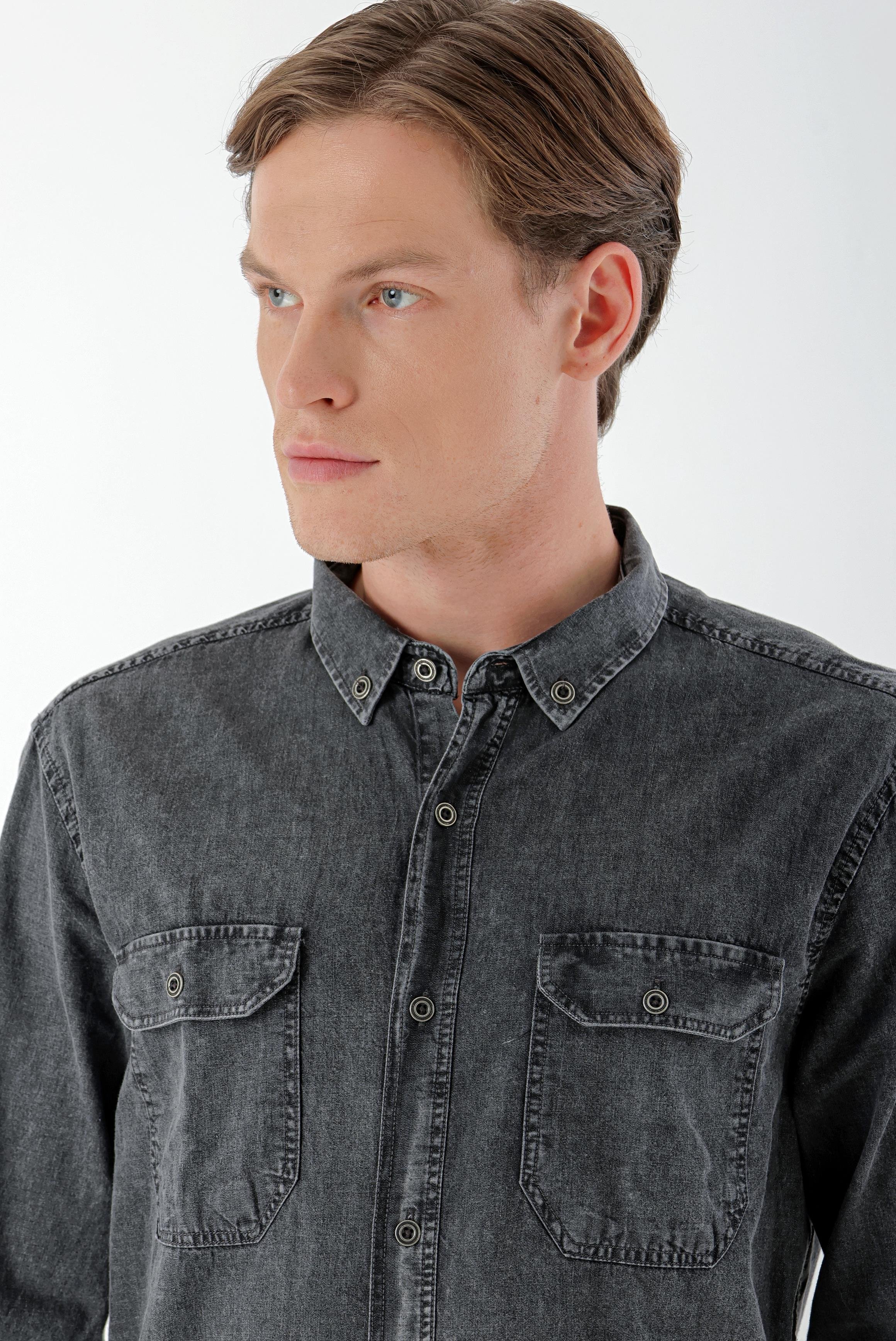 Morven Erkek Siyah Denim Oversize Gömlek