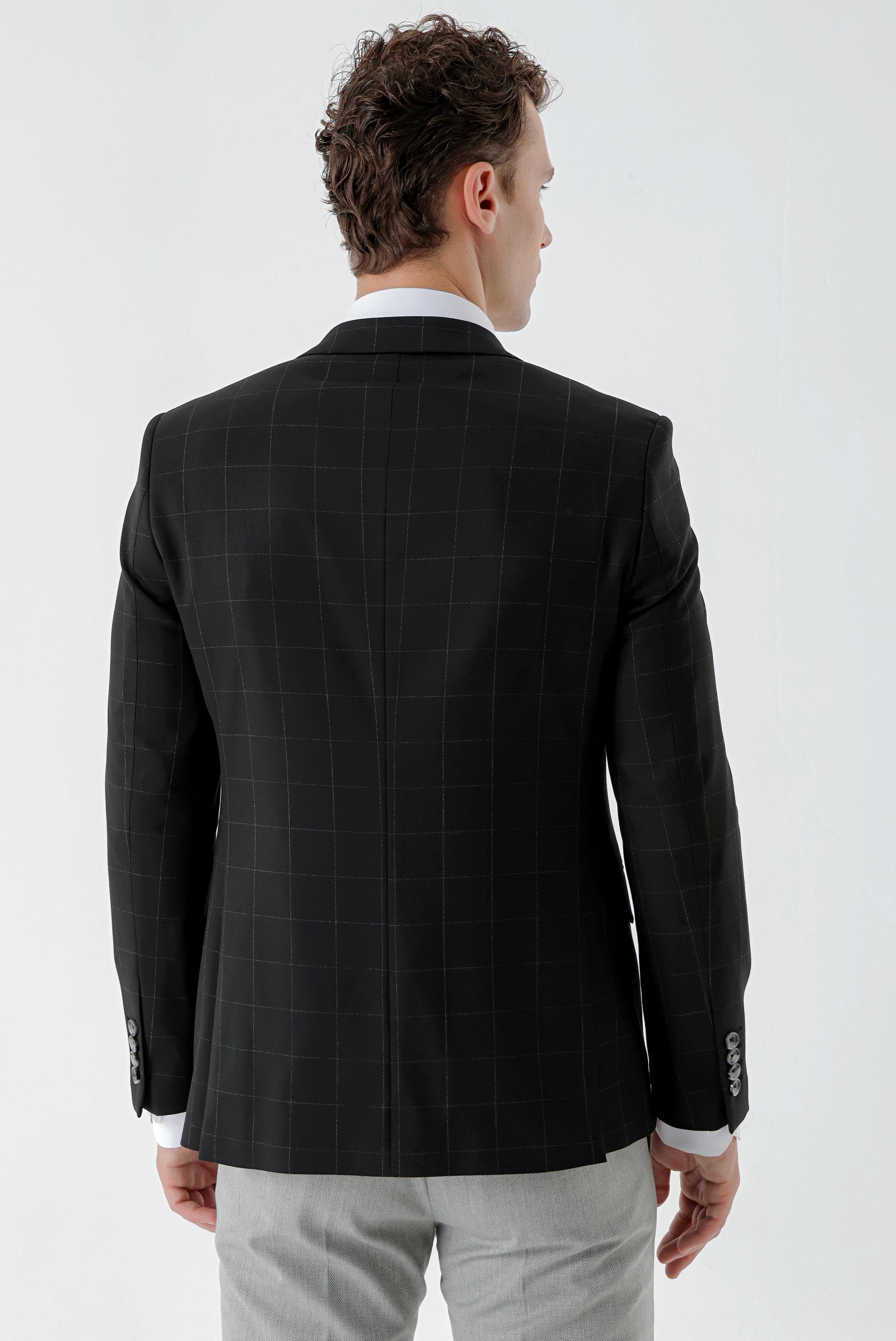 Morven Erkek Siyah Kareli Kombinli Slim Fit Takım Elbise