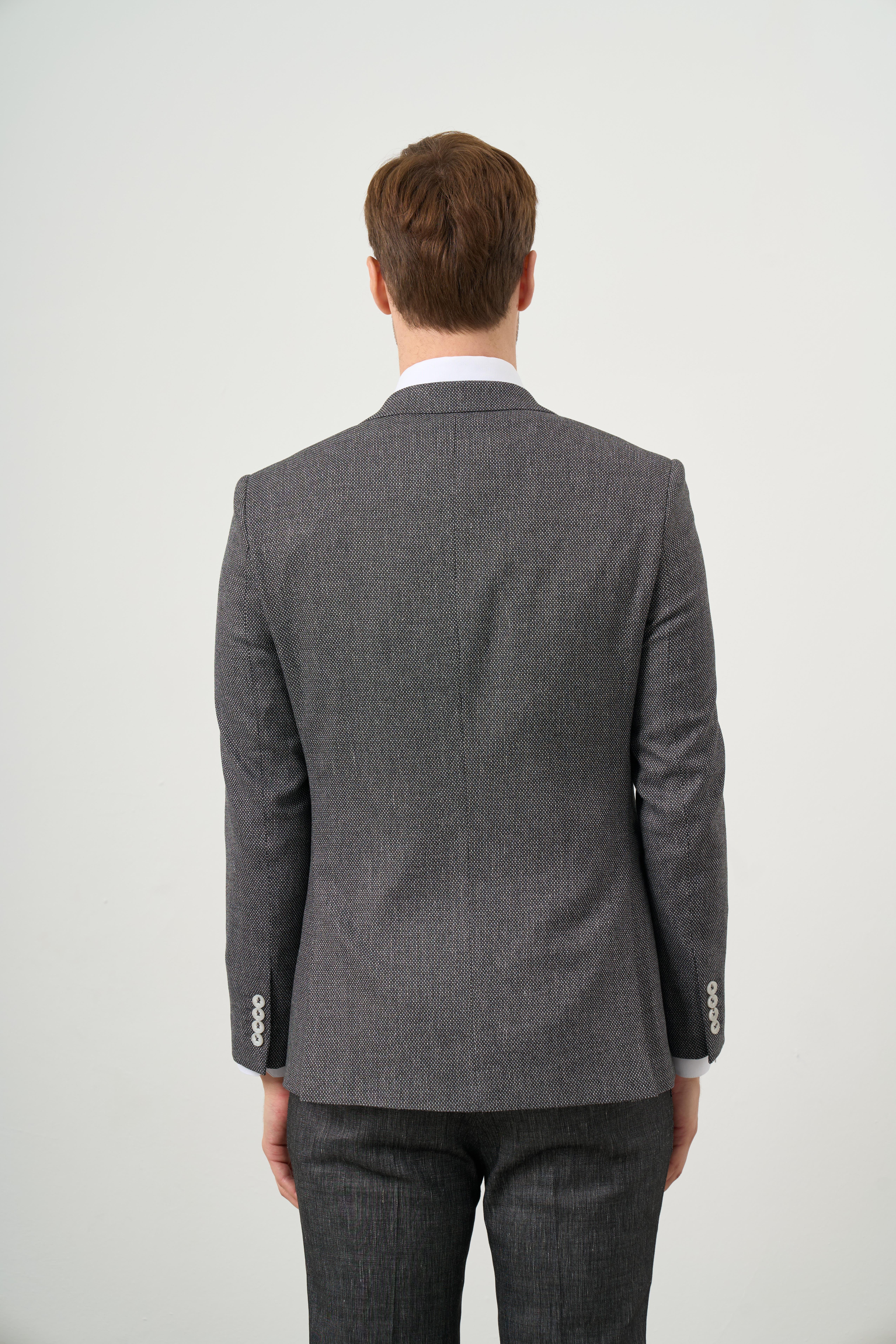 Morven Erkek Siyah Keten Kombinli Slim Fit Takım Elbise