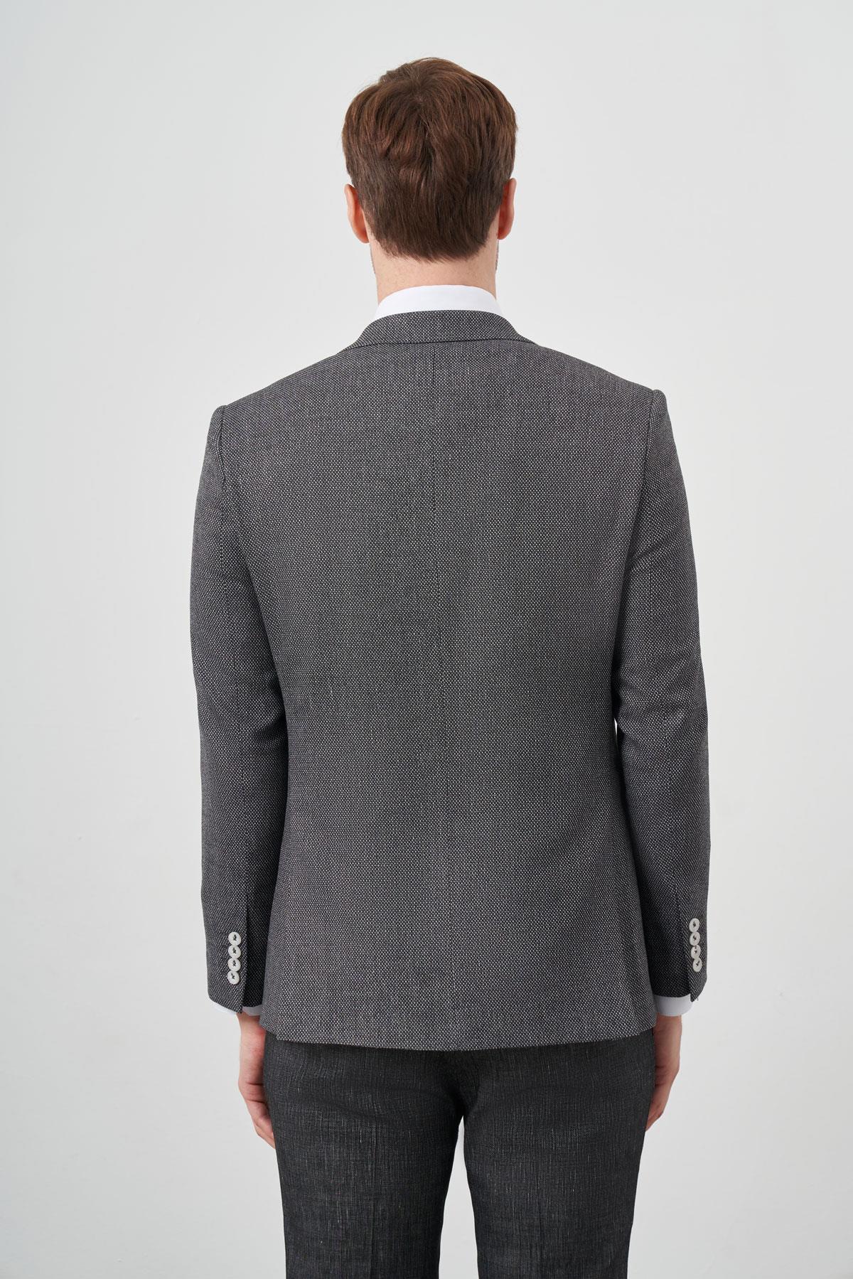 Morven Erkek Siyah Keten Kombinli Slim Fit Takım Elbise