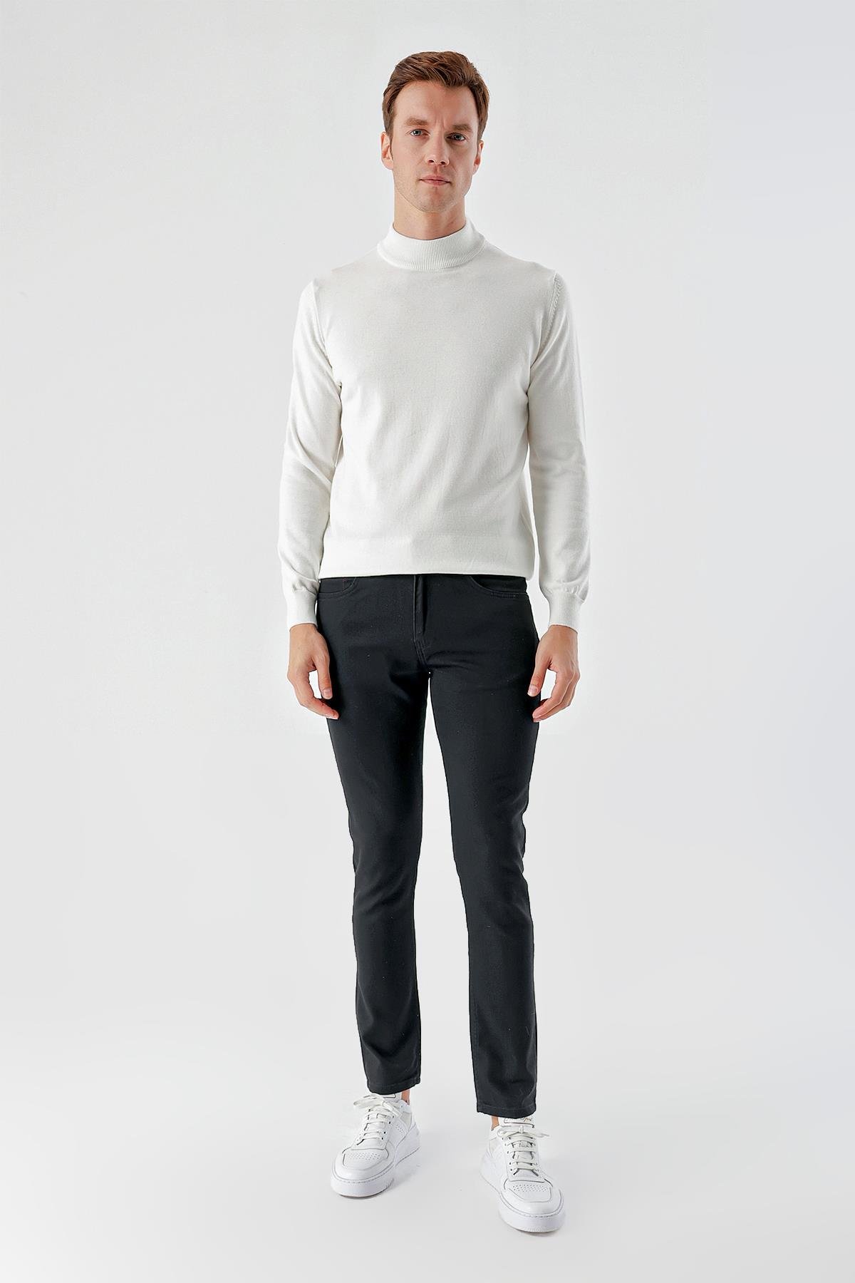 Morven Erkek Siyah Mevsimlik Pamuk 5 Cep Slim Fit Jean Pantolon