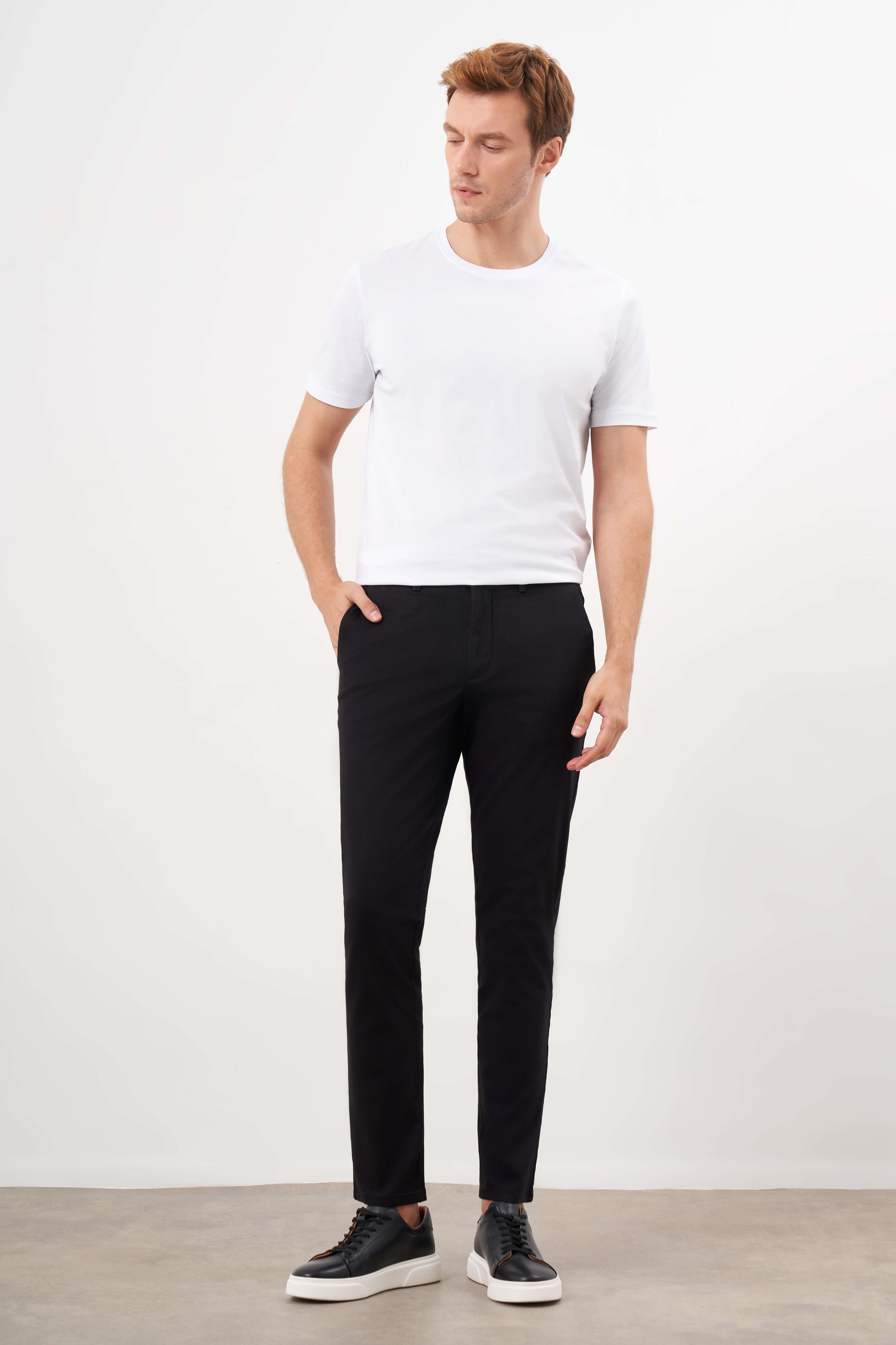 Morven Erkek Siyah Mevsimlik Pamuk Yan Cep Slim Fit Chino Pantolon