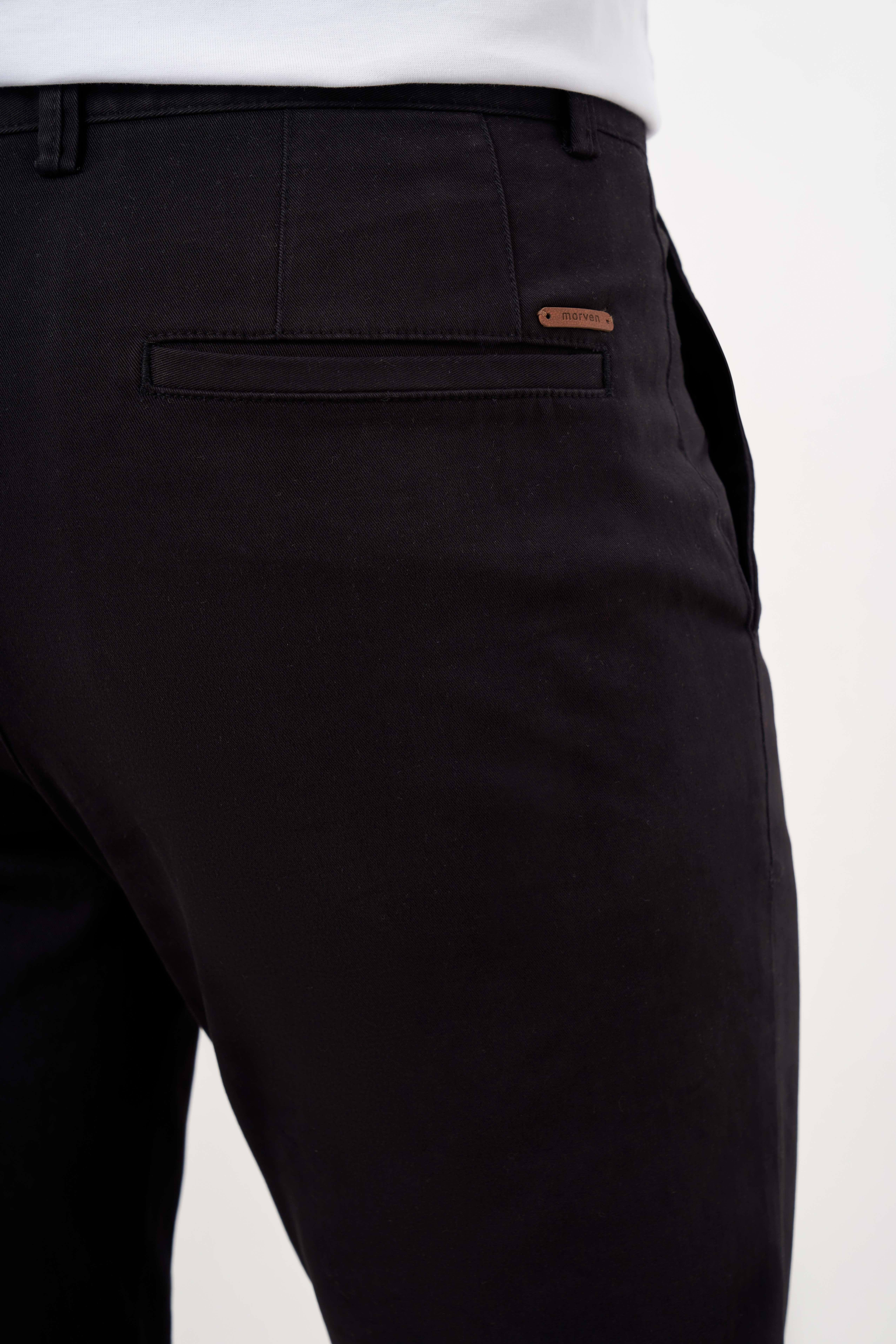 Morven Erkek Siyah Mevsimlik Pamuk Yan Cep Slim Fit Chino Pantolon