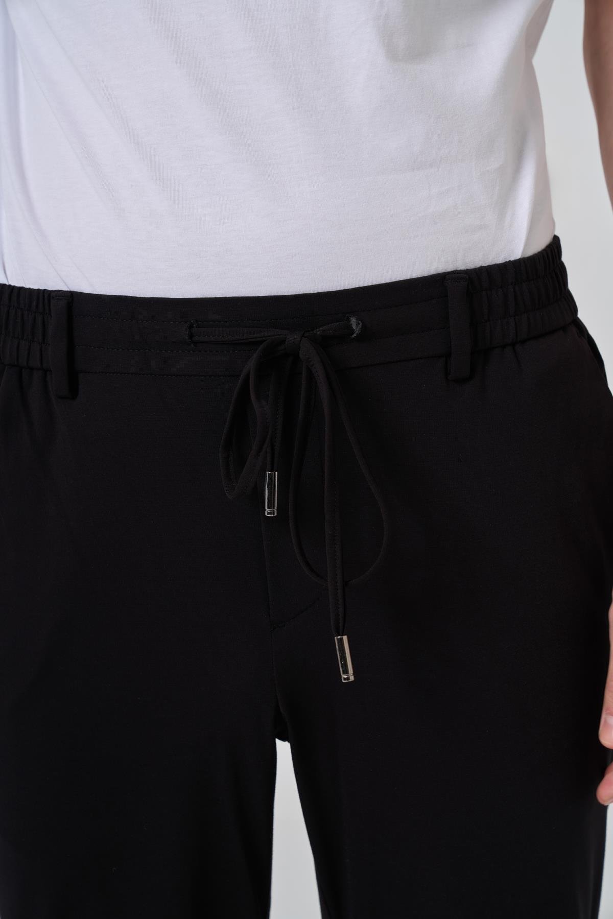 Morven Erkek Siyah Örme Trend İpli Slim Fit Jogger Pantolon