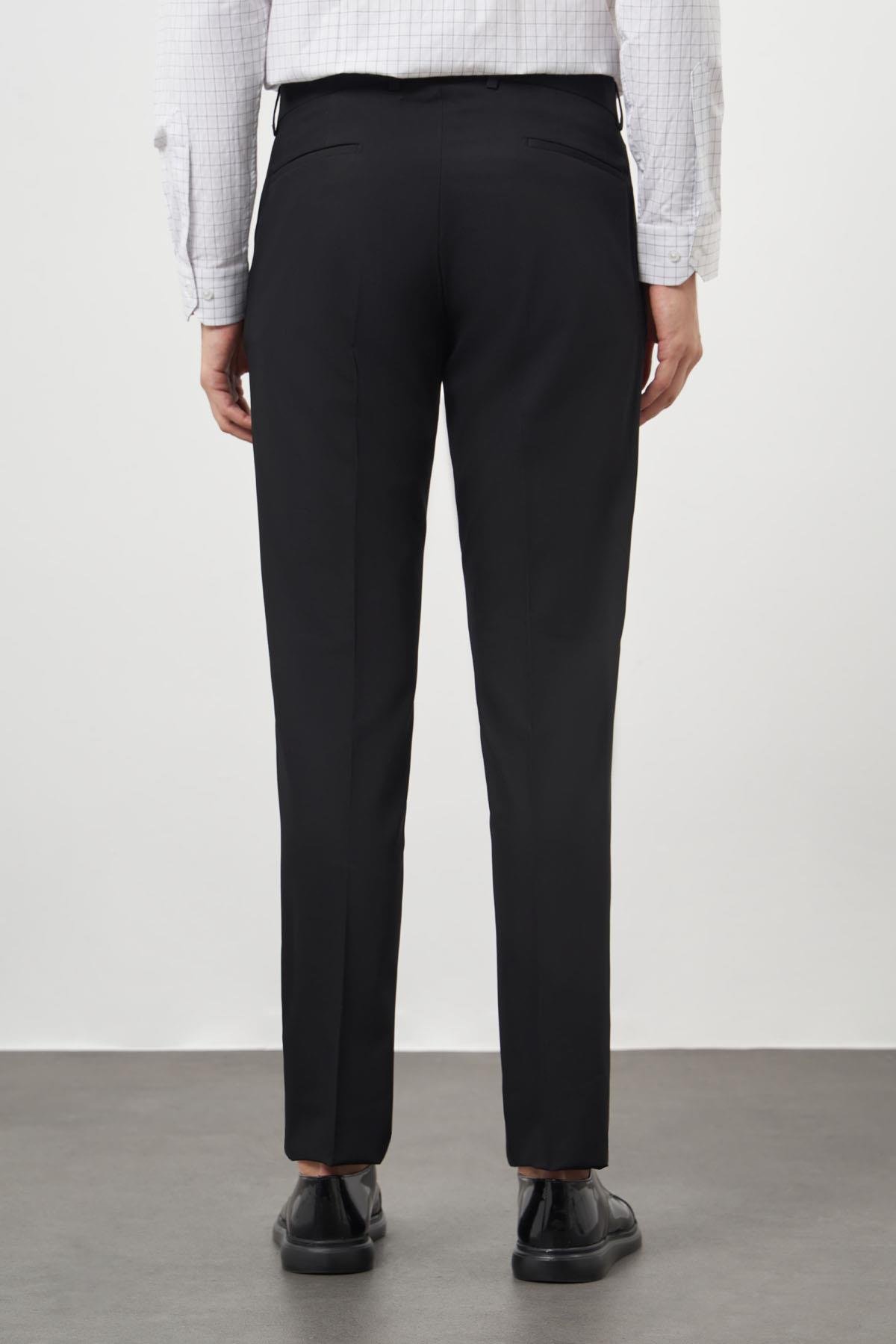 Morven Erkek Siyah Poliviskon Basic Düz Desen Slim Fit Classic Pantolon