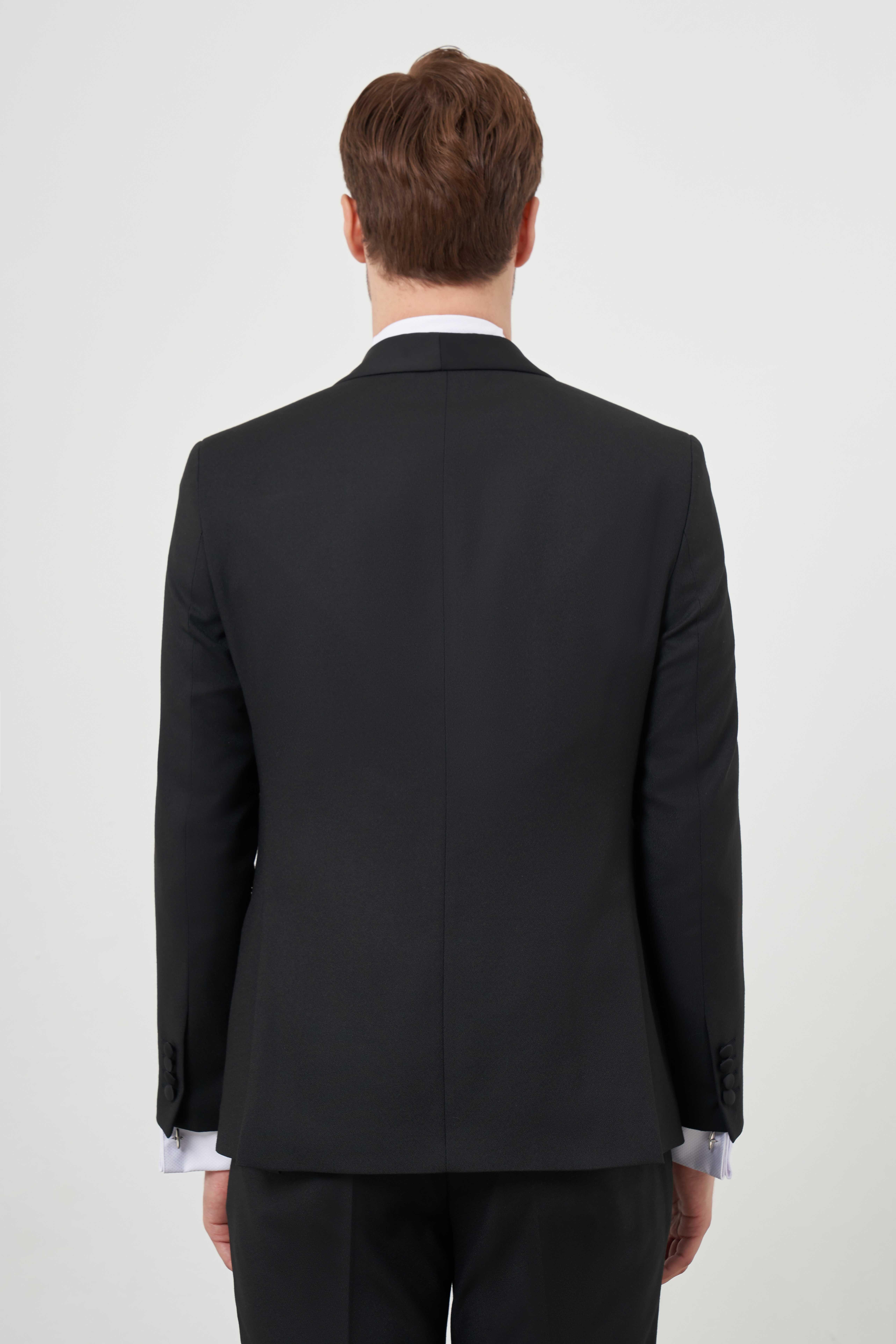 Morven Erkek Siyah Poliviskon Ceromonia Santorini Slim Fit Şal Yaka Damatlık