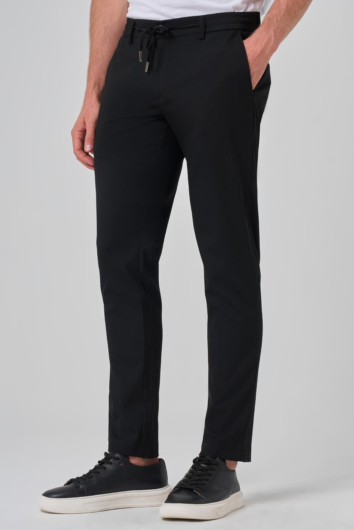 Morven Erkek Siyah Poliviskon Jogger Slim Fit Pantolon