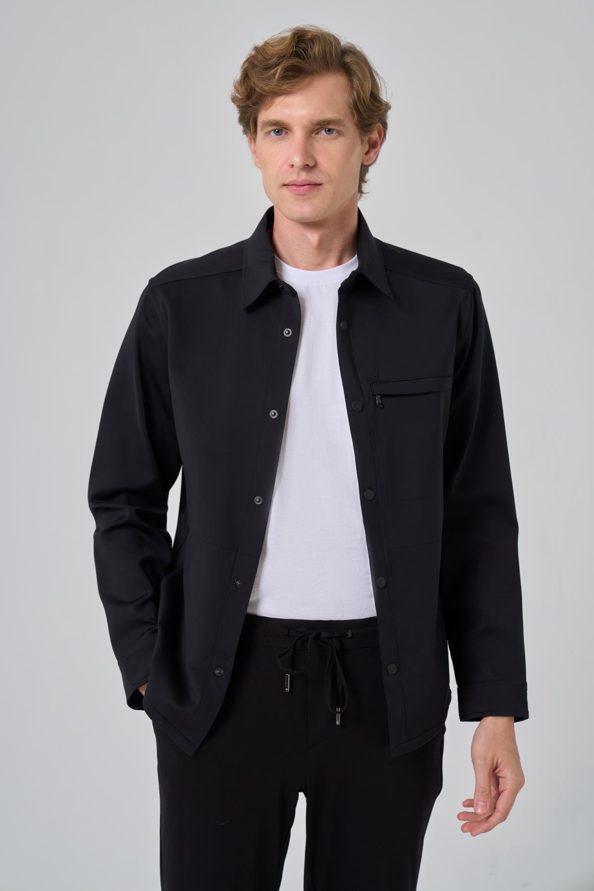Morven Erkek Siyah Polyamide Çıtçıtlı Worker Ceket
