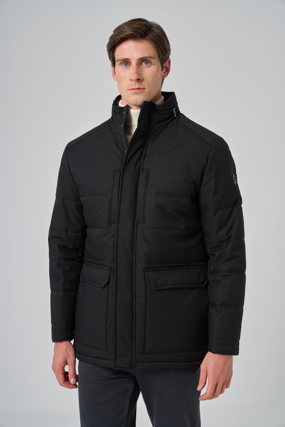 Morven Erkek Siyah Polyester Çıtçıtlı Kapüşonlu Mont