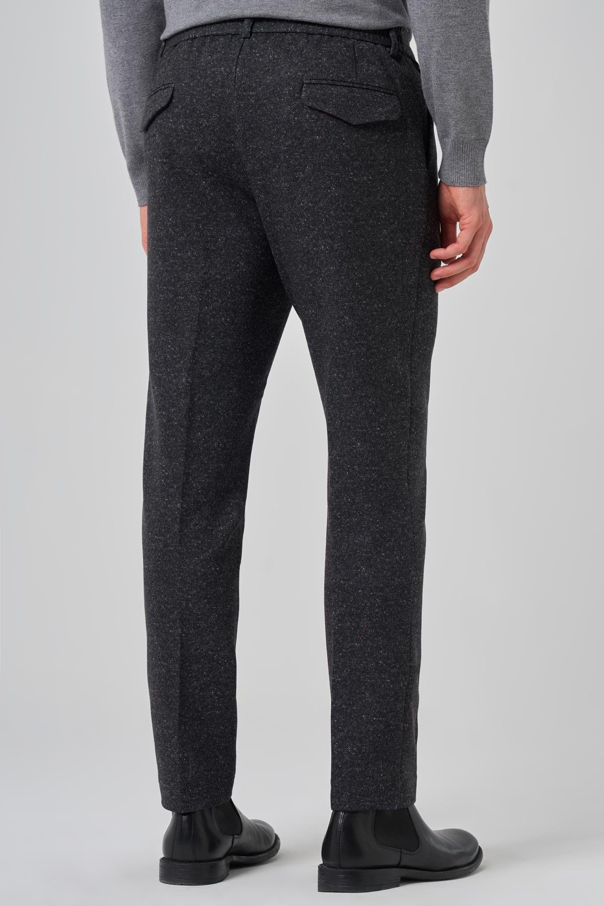 Morven Erkek Siyah Polyester Trend Desenli Slim Fit Pantolon