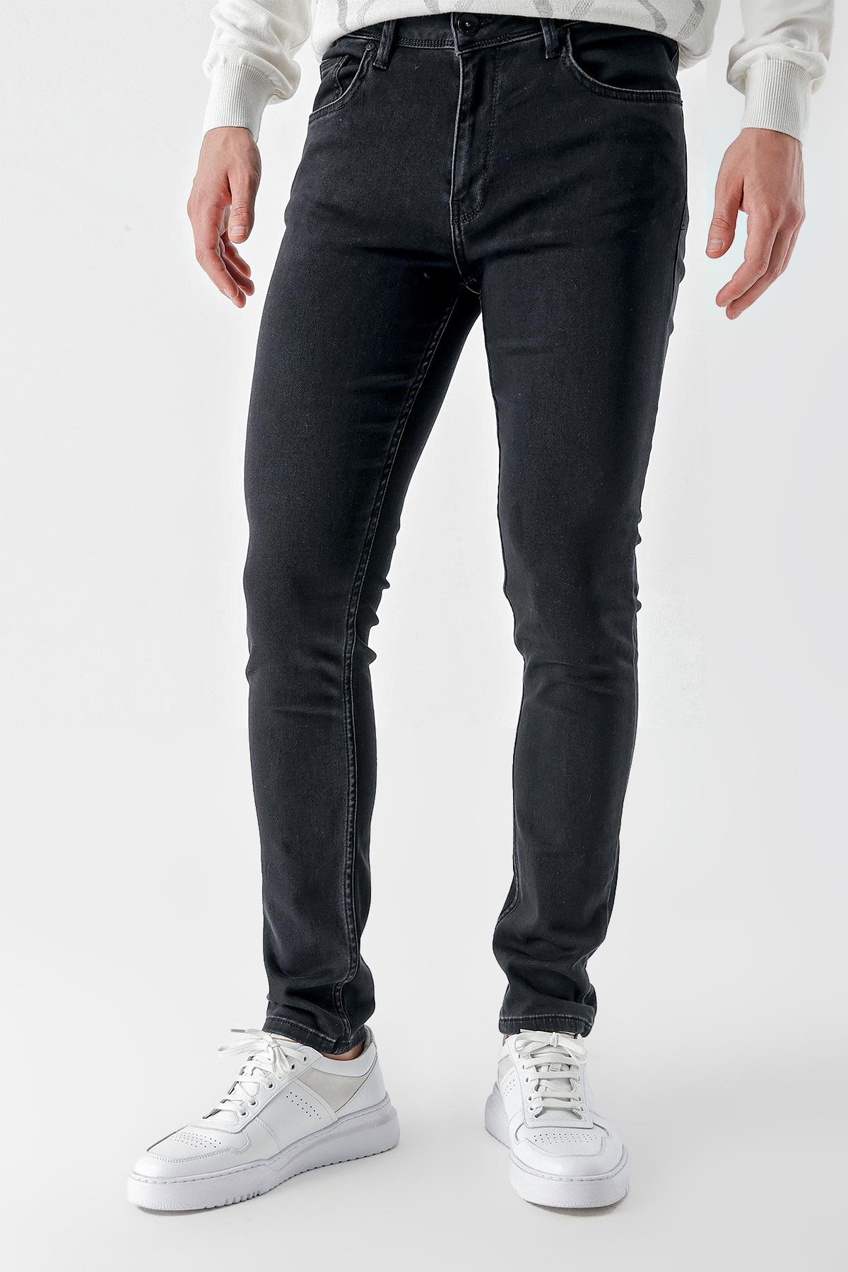 Morven Erkek Siyah Samara Denim Slim Fit Jean Kot Pantolon