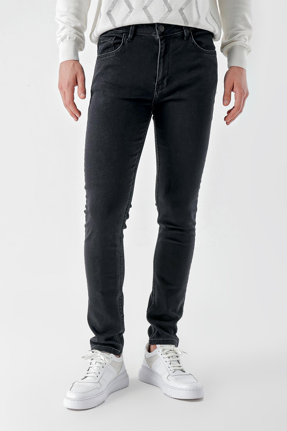 Morven Erkek Siyah Samara Denim Slim Fit Jean Kot Pantolon