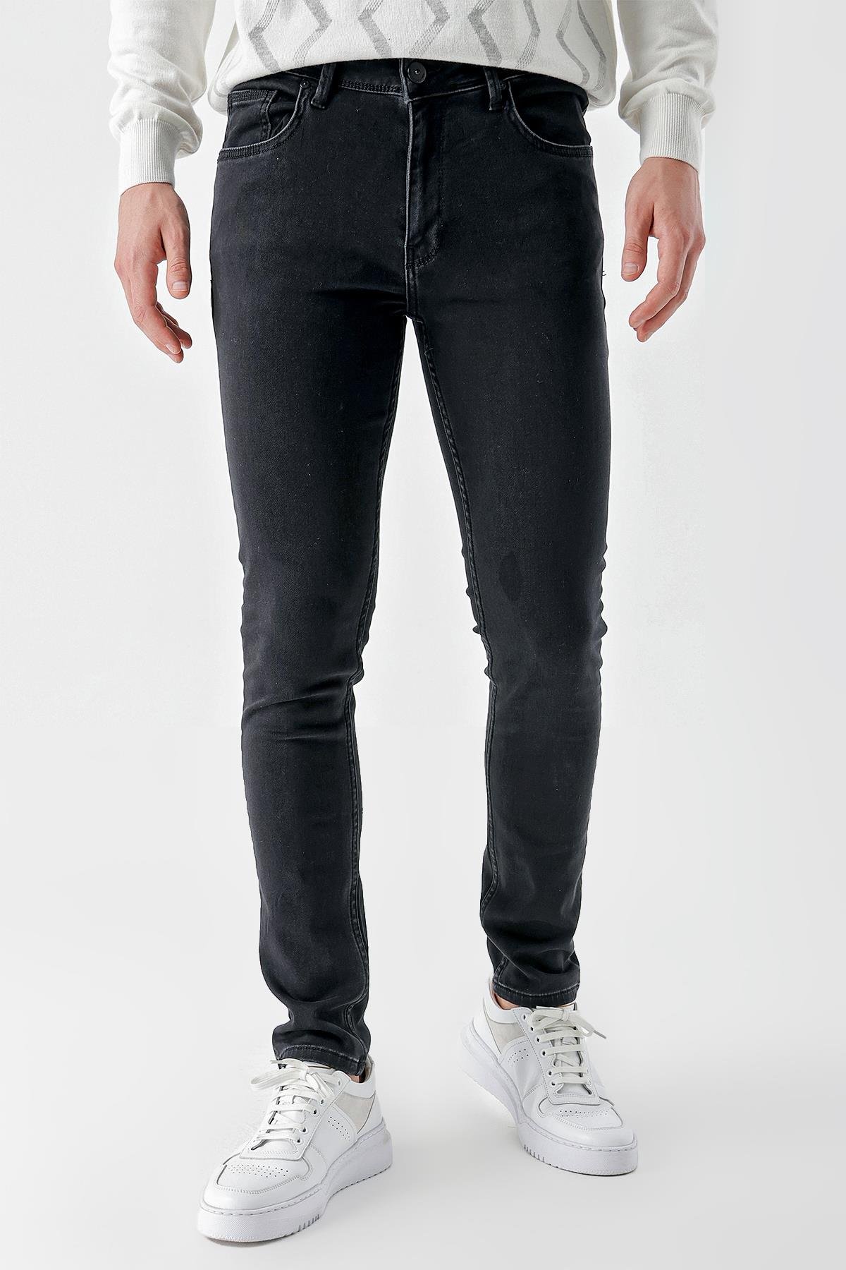 Morven Erkek Siyah Samara Denim Slim Fit Jean Kot Pantolon