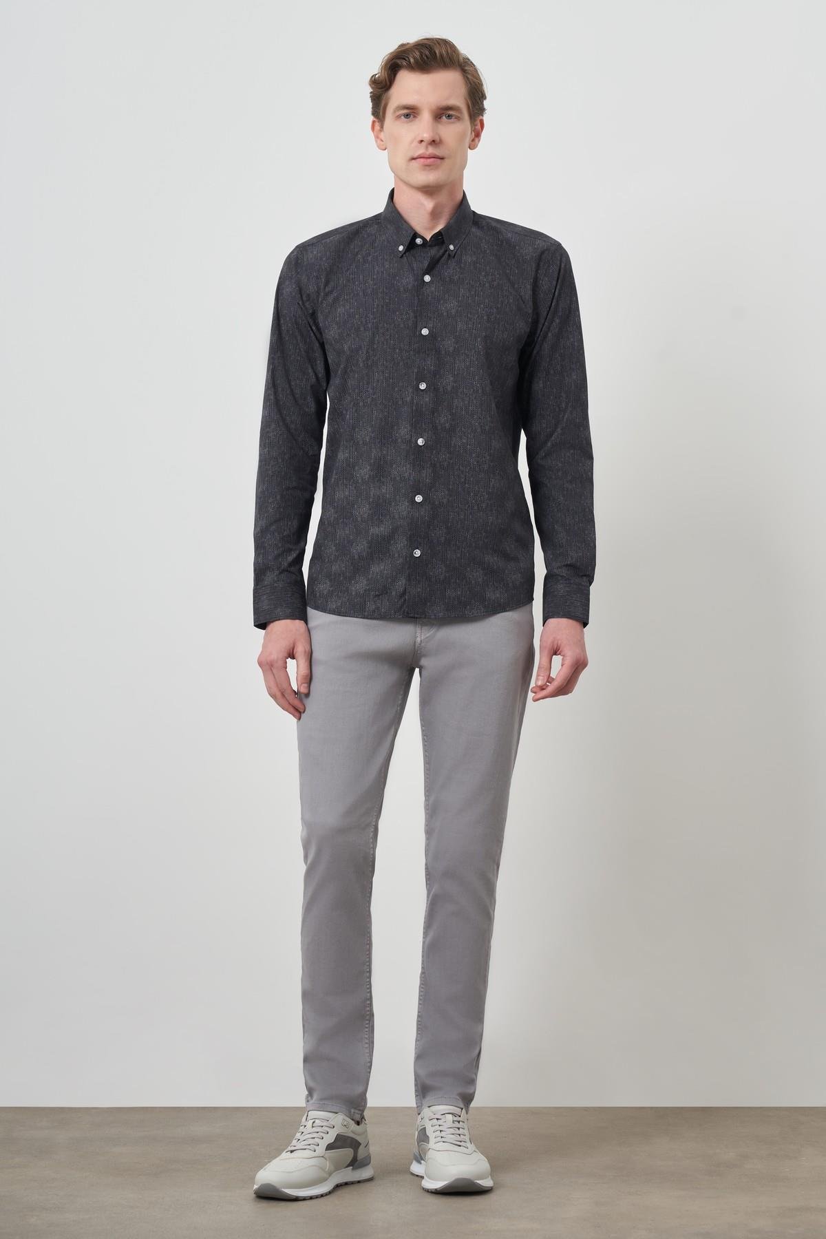 Morven Erkek Siyah Slim Fit Düğmeli Yaka Gömlek