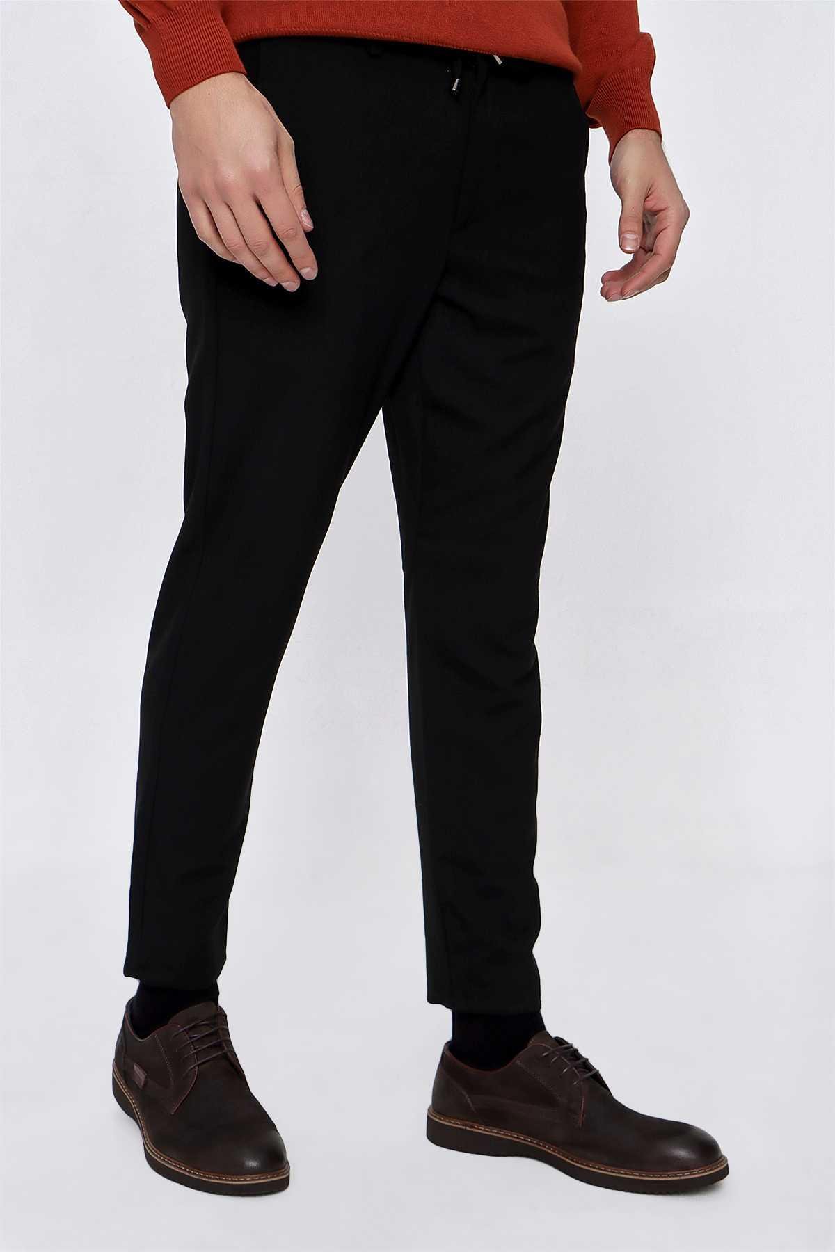 Morven Erkek Siyah Slim Fit Lastikli Spor Pantolon