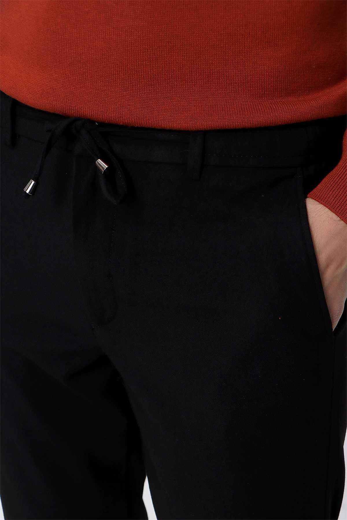Morven Erkek Siyah Slim Fit Lastikli Spor Pantolon